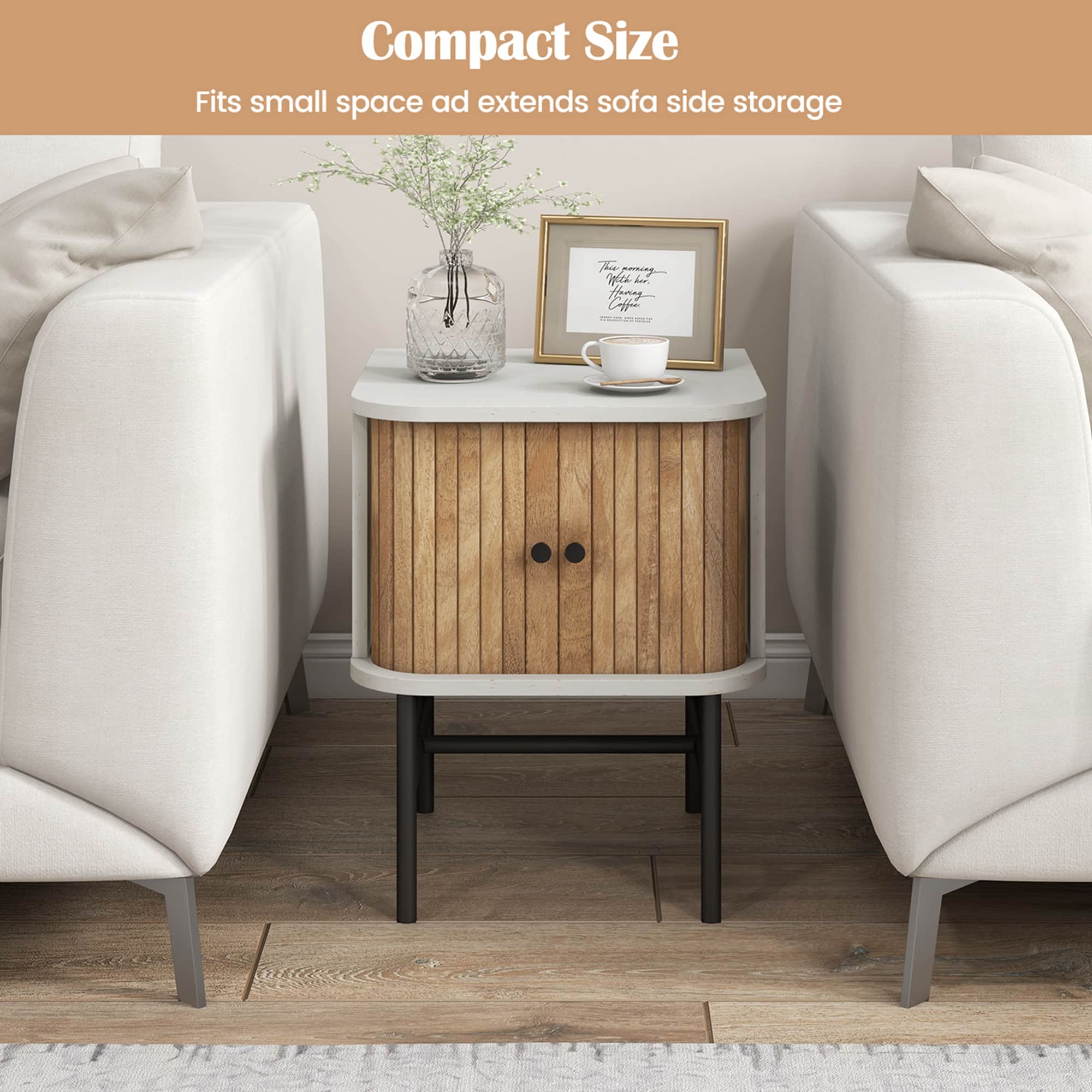 Compact Size fits small spaces and extends sofa side storage.