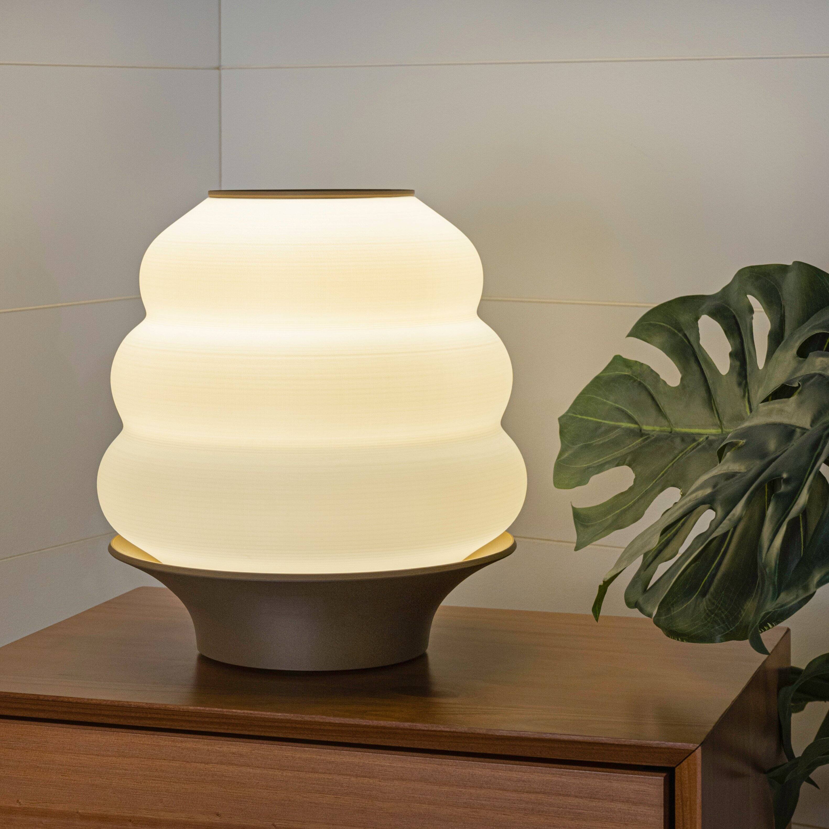Alt View 1. Jonathan Y - Honey Pot 12" Minimalist Classic Plant-Based PLA 3D Printed Dimmable LED Table Lamp, White/Brown - White.