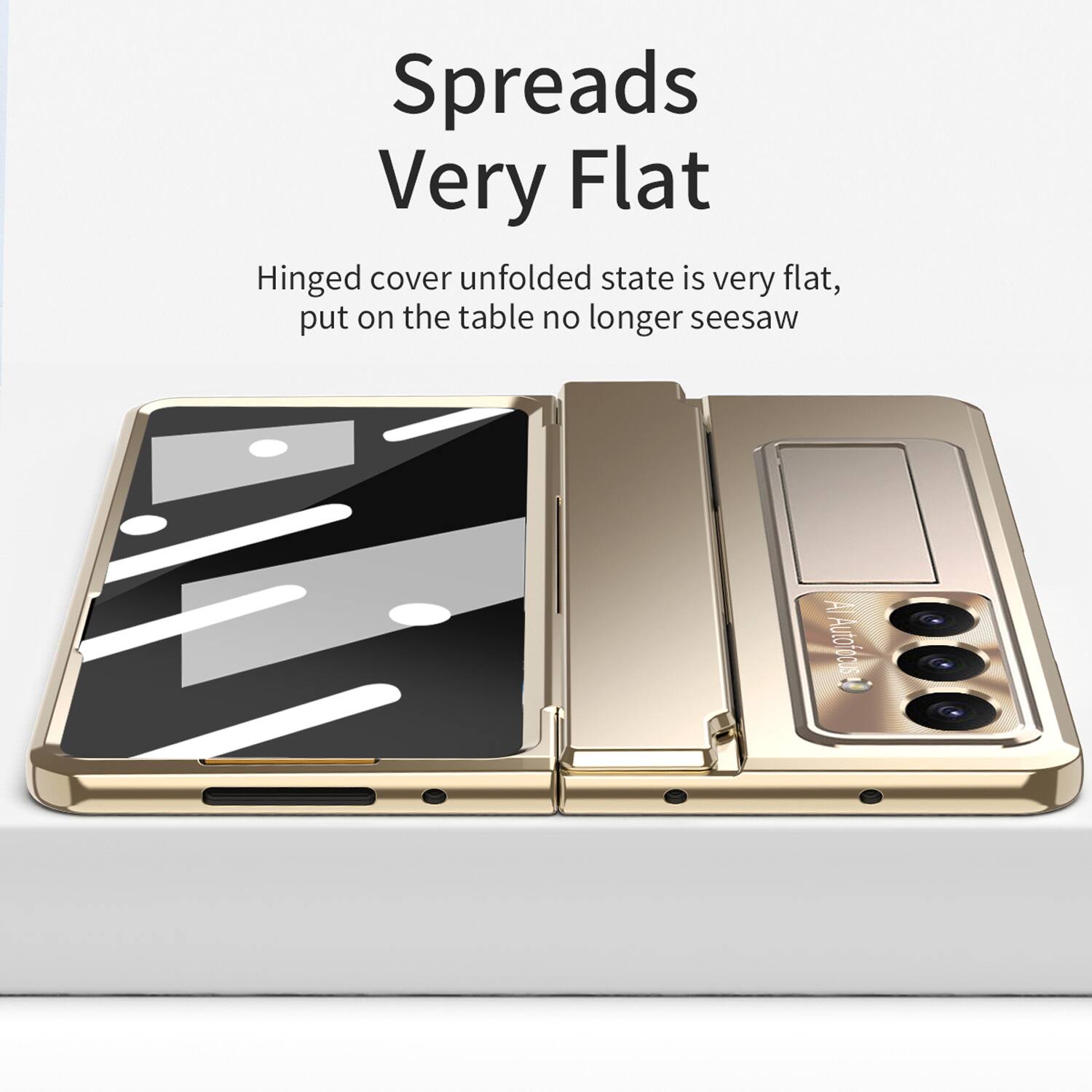 Spreads Very Flat

Hinged cover unfolded state is very flat, put on the table no longer seesaw