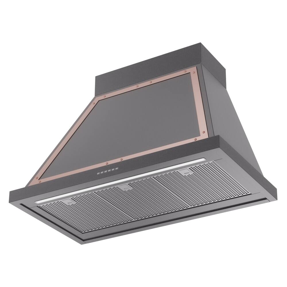 Alt View 2. ILVE - ILVE Nostalgie II Noblesse 36 inch Ducted Wall Mount Range Hood with 600 CFM (Graphite Matte, Copper Trim) - Graphite Matte.