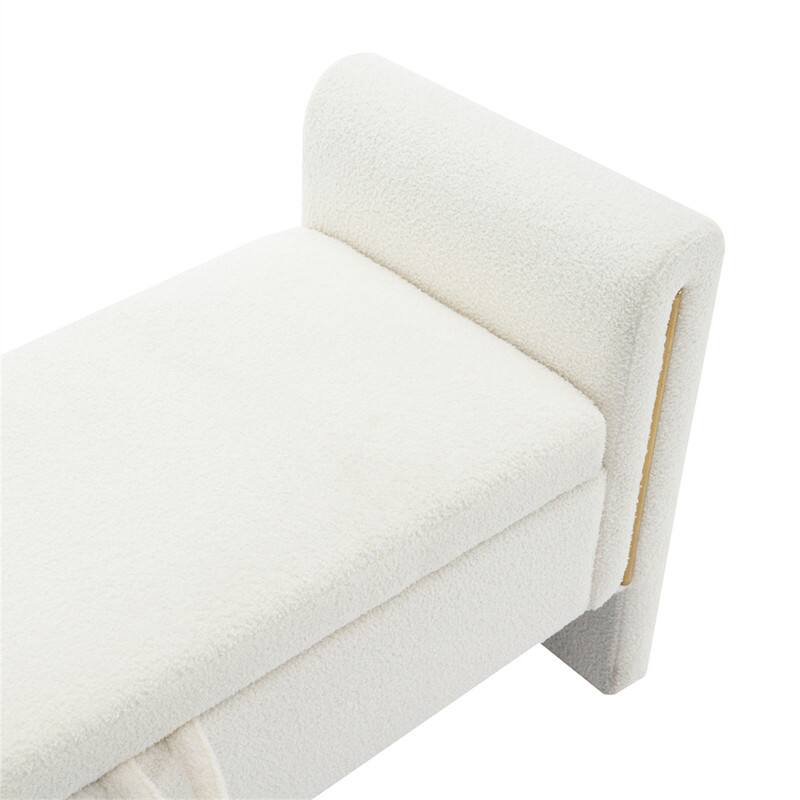 Alt View 2. HTUTWOO - Teddy Bed End Bench with Arms and Storage - Upholstered Large Foot Rest Stool,Multi-Functional Vanity Ottoman for Room - Cream.