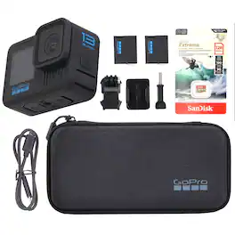 GoPro - HERO13 Action Camera Bundle with Additional Battery, 128GB microSD Card and Carrying Case - Black