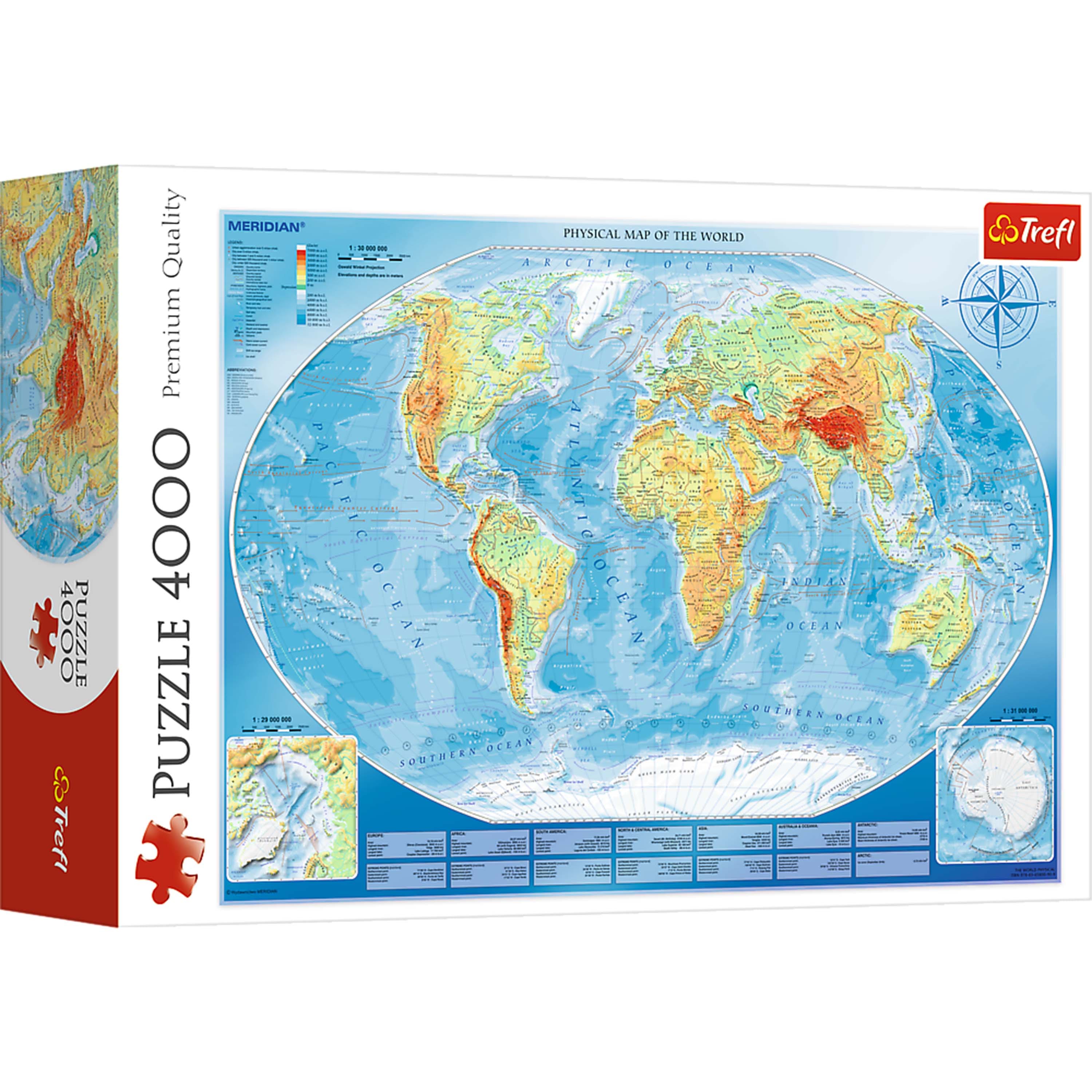 Trefl Red 4000 Piece Puzzle Large physical map of the world