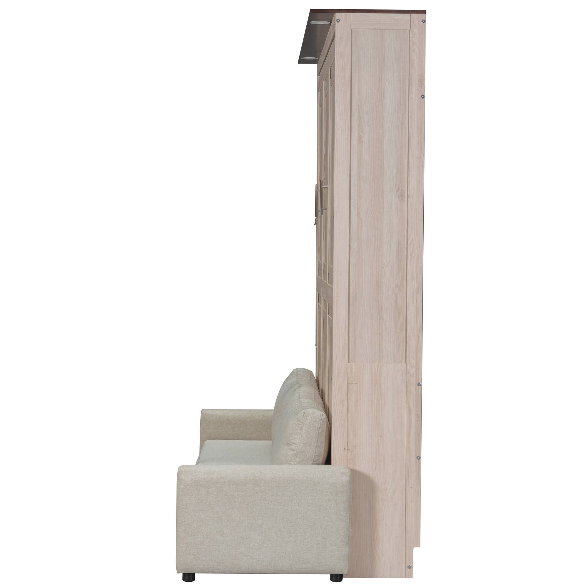 Alt View 4. Whisen - Queen Size Murphy Bed with Integrated Sofa and LED Lights, Space-Saving Foldable Bed Frame - Beige.
