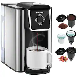 Mecity - Coffee Maker 3 in 1 Single Serve Coffee Machine, Compatible with K cup Capsules, Instant Coffee, Tea, 6-10 Oz Cup - Silver & Black