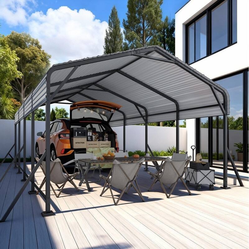 Alt View 6. U-HOMY - Heavy Duty Metal Carport with Support Poles – UV/Waterproof Outdoor Shelter - 12'x20'.