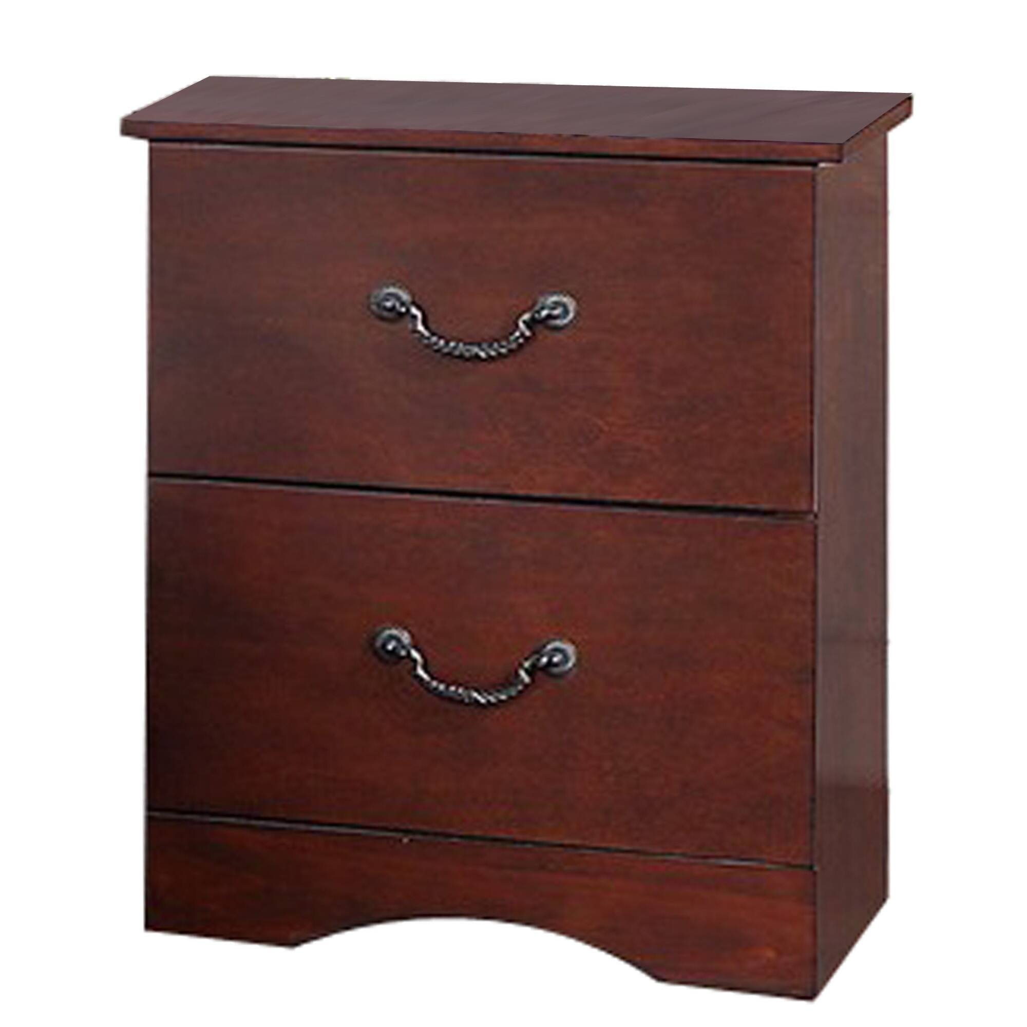 Front. Manhattan Lane - Bran 27 Inch 2 Drawer Nightstand, Pine Wood, Grain Details - Brown.