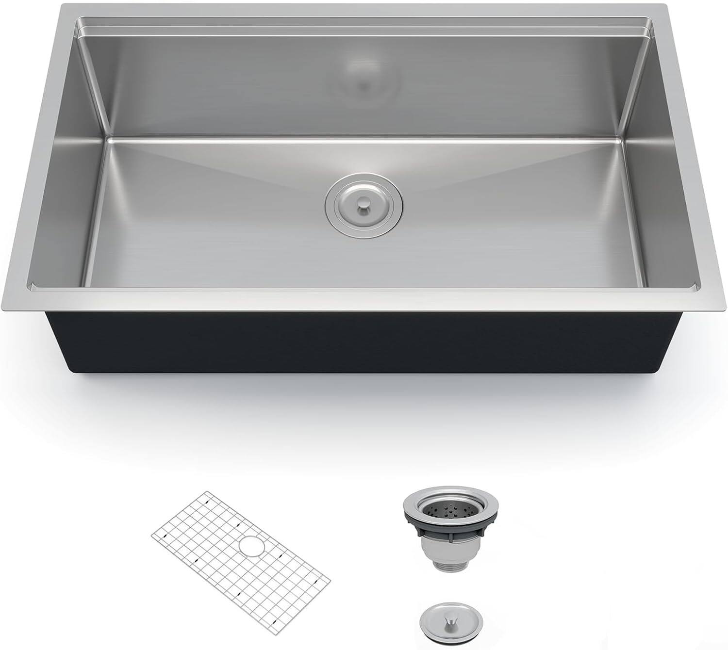 Acekool - Kitchen Sink 33×19×10 inch Workstation Undermount Single Bowl, Brushed 304 Stainless Steel with Ledge & Accessories - Silver