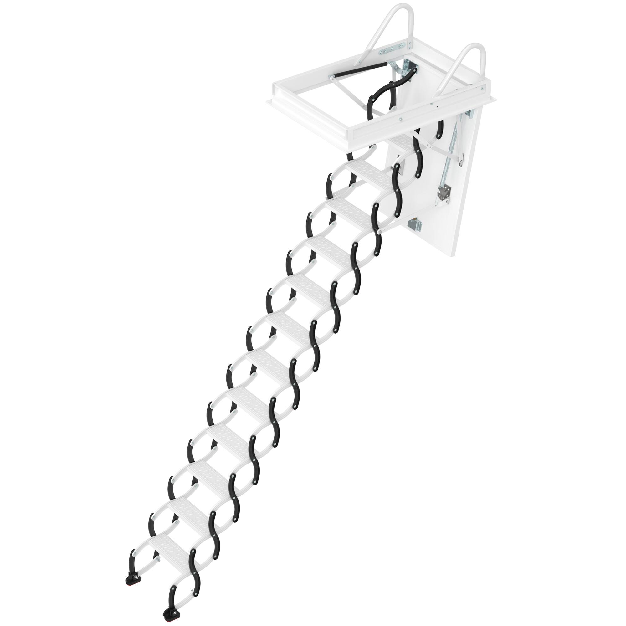 Angle. Topteng - 12-Step Black Folding Attic Ladder -660lb Capacity,Alloy Steel,Ceiling Mount for 39.4"x27.5" Opening,Space-Saving Design - White.