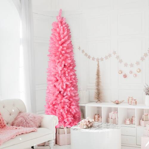 Alt View 1. Winado - 7.5 FT Pencil Christmas Tree,Sturdy Stand Artificial for Holiday Decoration - Pink.