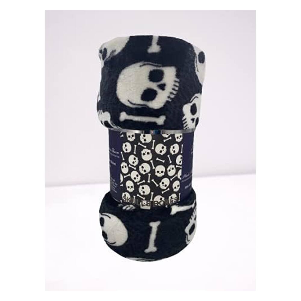 Alt View 3. Noble House - Plazatex Skull Bones Micro Plush Decorative Halloween Throw Blanket  50" X 60" Black And White - Black & white.