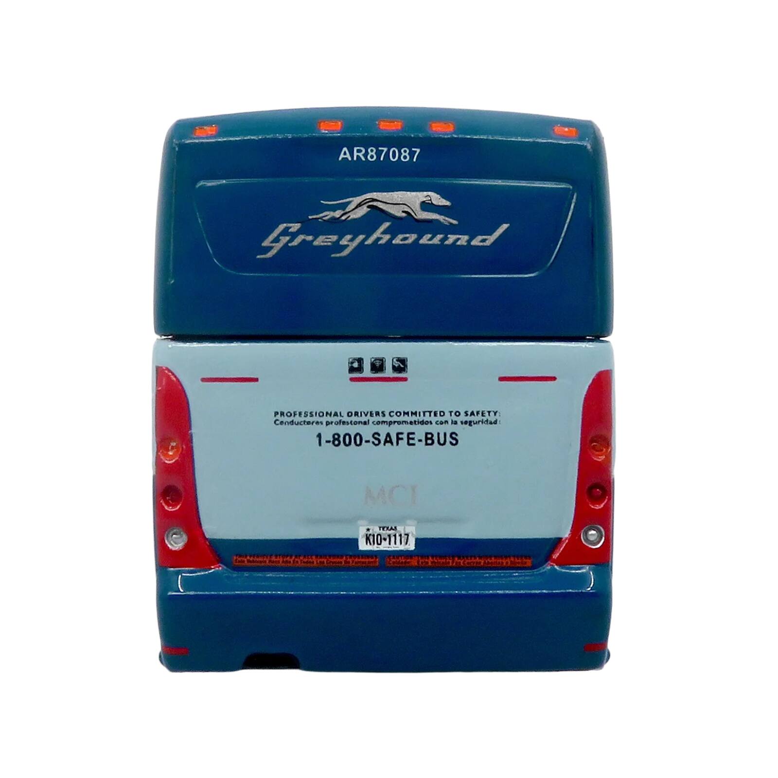 AR87087 Greyhound PROFESSIONAL DRIVERS COMMITTED TO SAFETY  
Conductores profesionales comprometidos con la seguridad  
1-800-SAFE-BUS  
MCI  
TERAS K10-1117