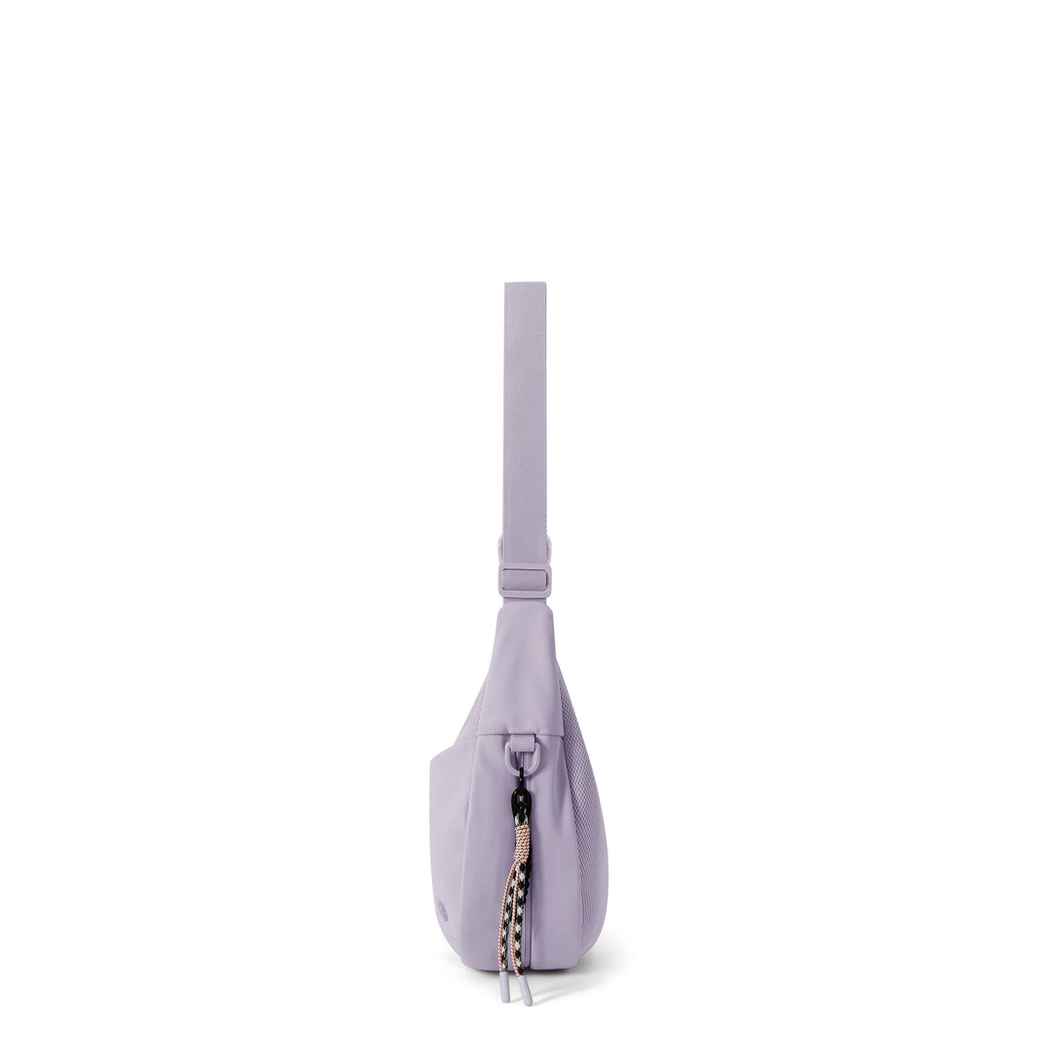 Angle. Bagsmart - REIKI Expandable Hobo Bag, Water-Resistant Crossbody with Wet/Dry Compartment for Workouts & Travel - Light Purple.