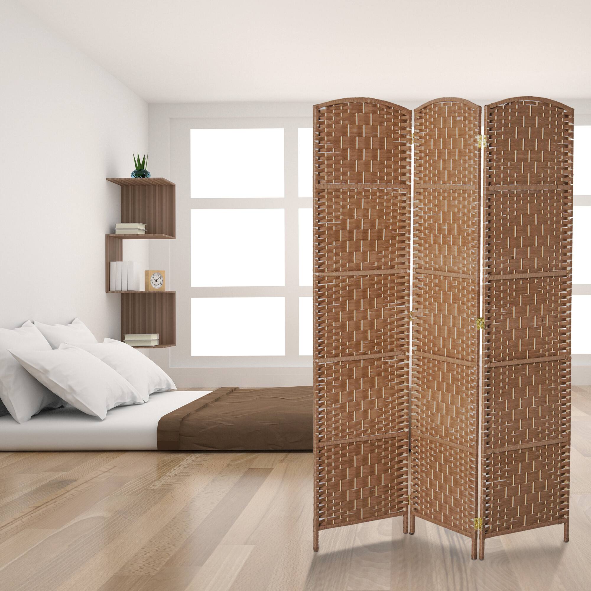 Alt View 6. Homcom - 6' Tall Wicker Weave 3 Panel Room Divider Wall Divider - Natural Wood.