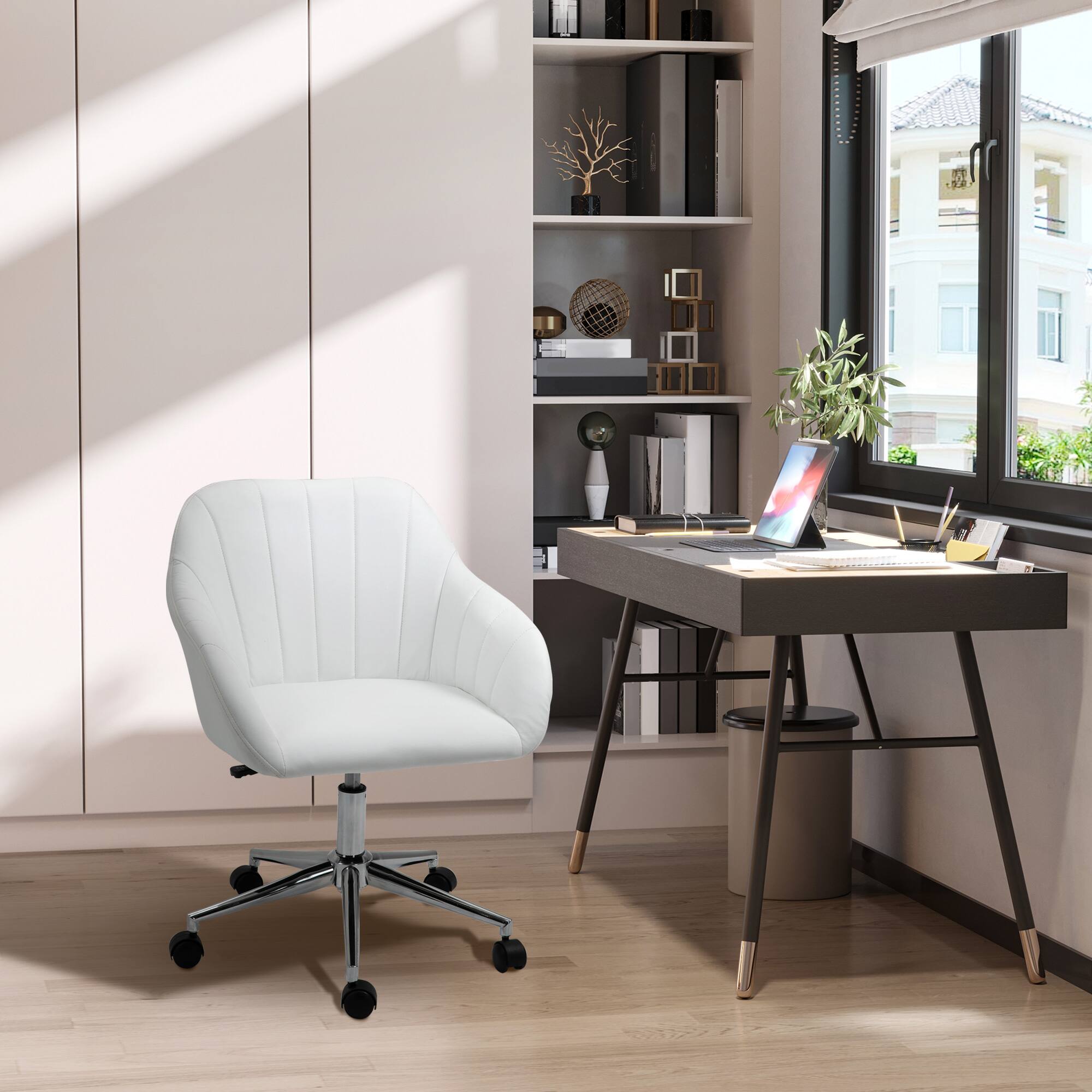 Alt View 1. Vinsetto - Mid Back PU Leather Office Chair with Adjustable Height, Wheels - White.