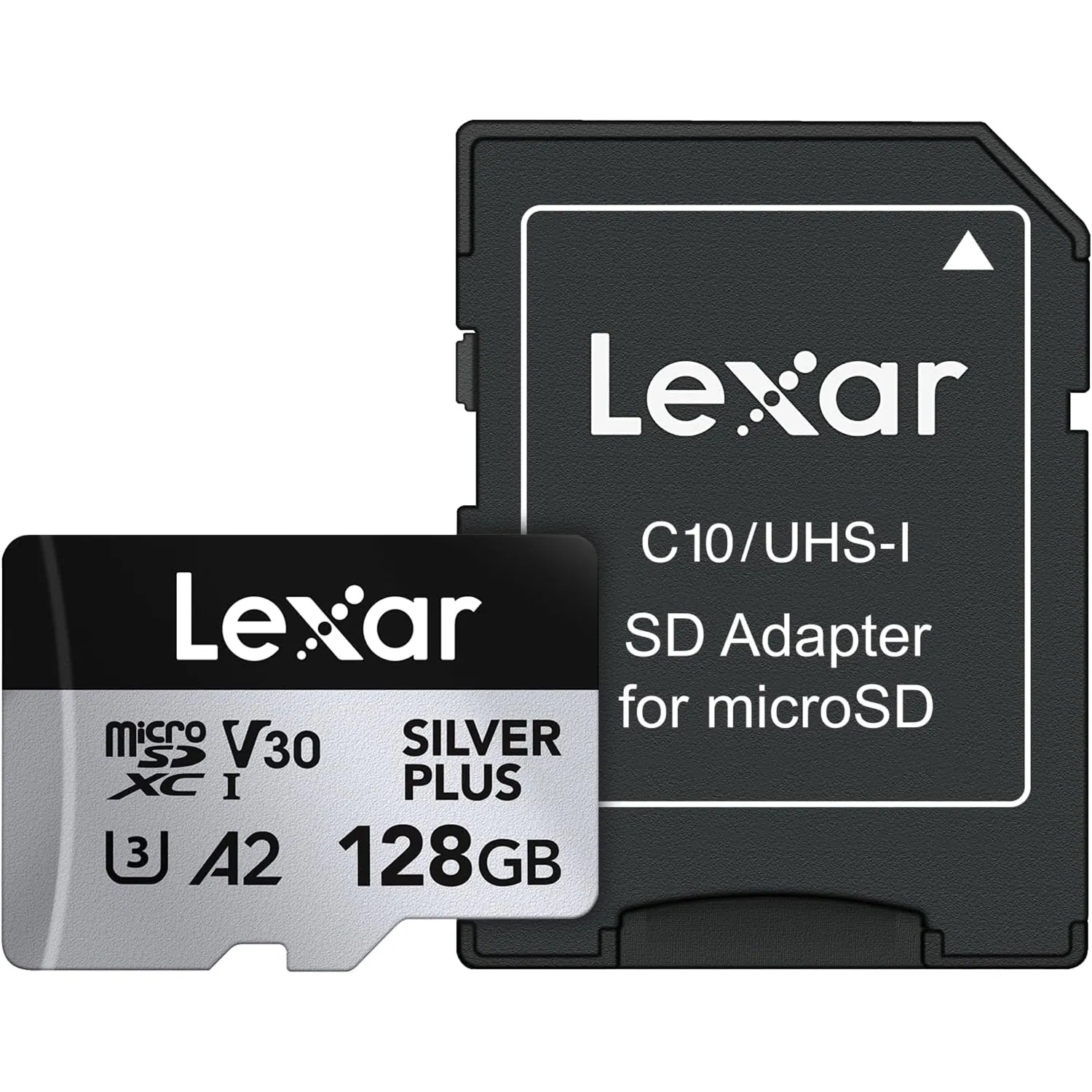 Lexar
C10/UHS-I
SD Adapter for microSD
Lexar
microSD
V30
XC I
SILVER PLUS
A2
128GB
