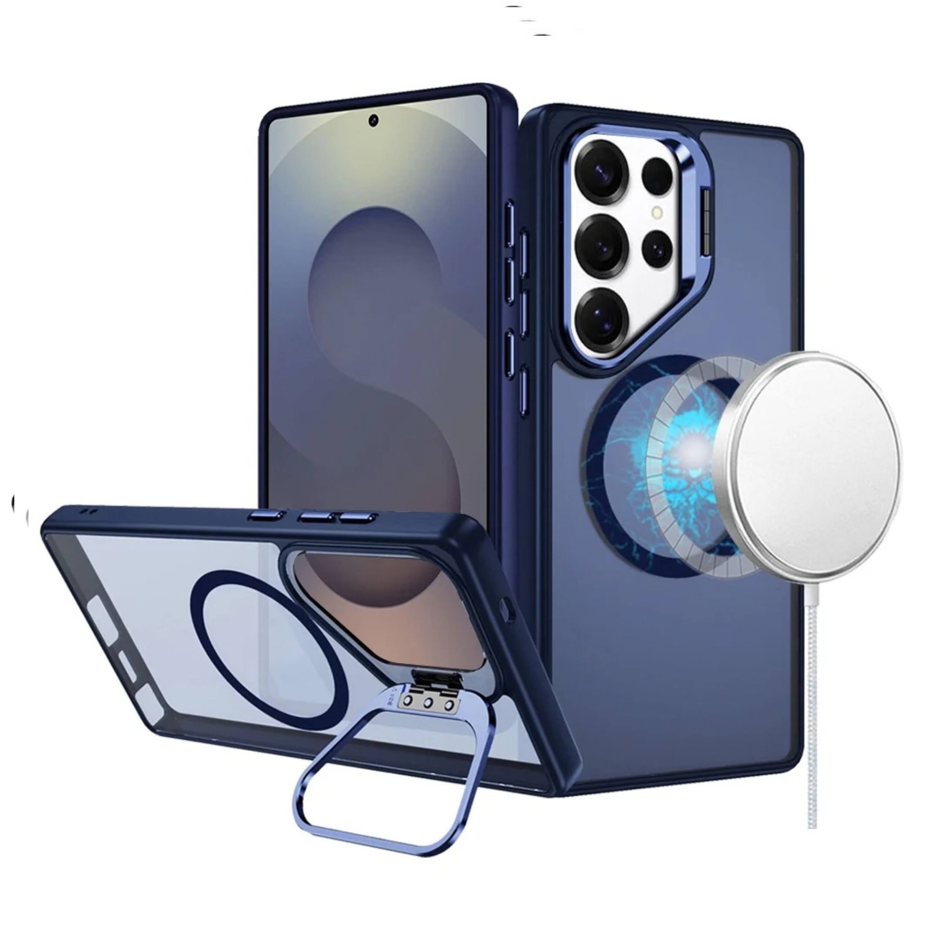Front. Kitcheniva - Camera Lens Stand Protective Phone Case With Tempered Glass For Samsung S25 Ultra Navy Blue - Blue.