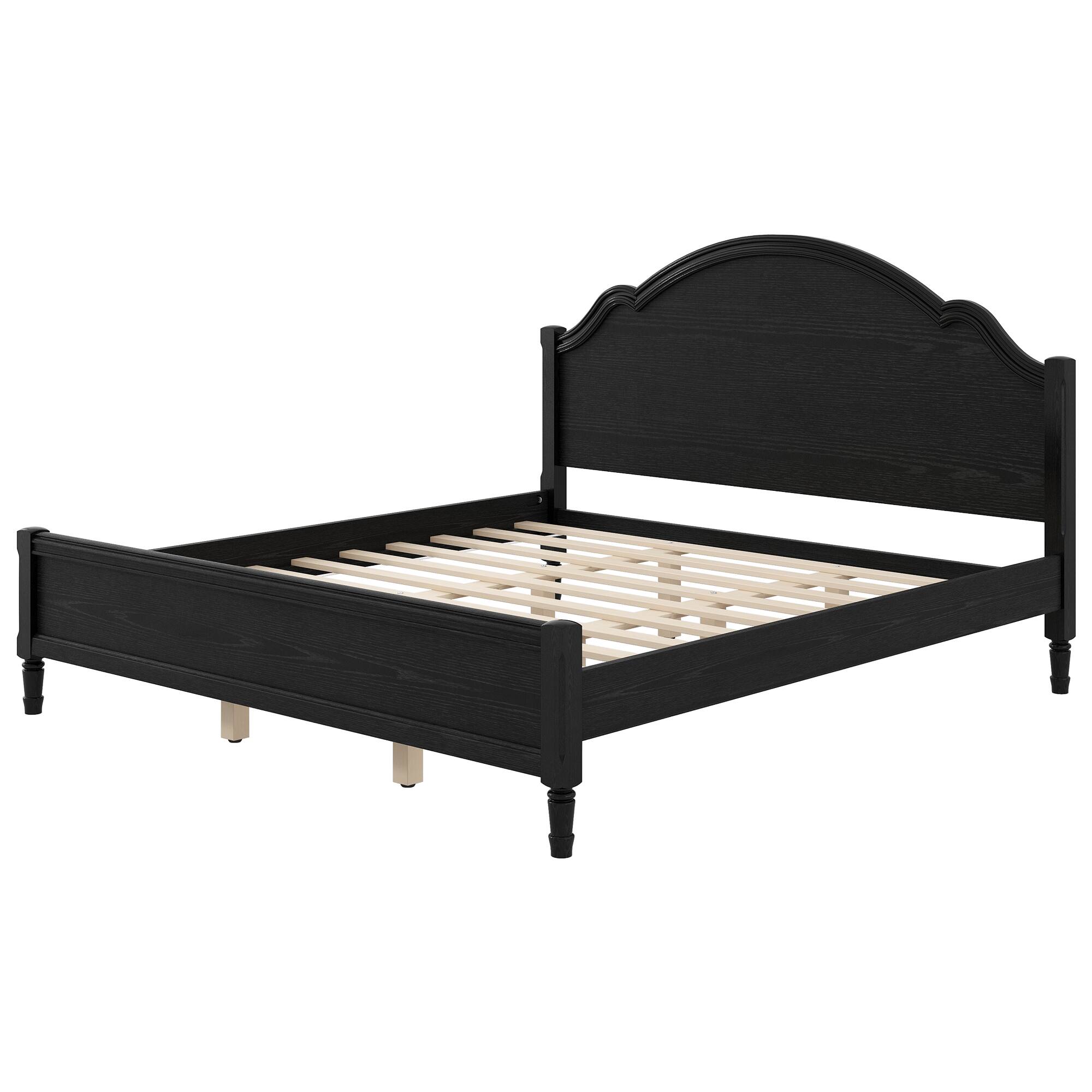 Left. Whisen - King Size Platform Bed Frame with Arched Headboard and Footboard for Bedroom Furniture, No Box Spring Needed - Black.