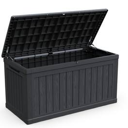 HTUTWOO - 230 Gallon Large Outdoor Storage Deck Box - XXL Waterproof Resin Container for Patio Garden Pools Equipment, Lockable - Black