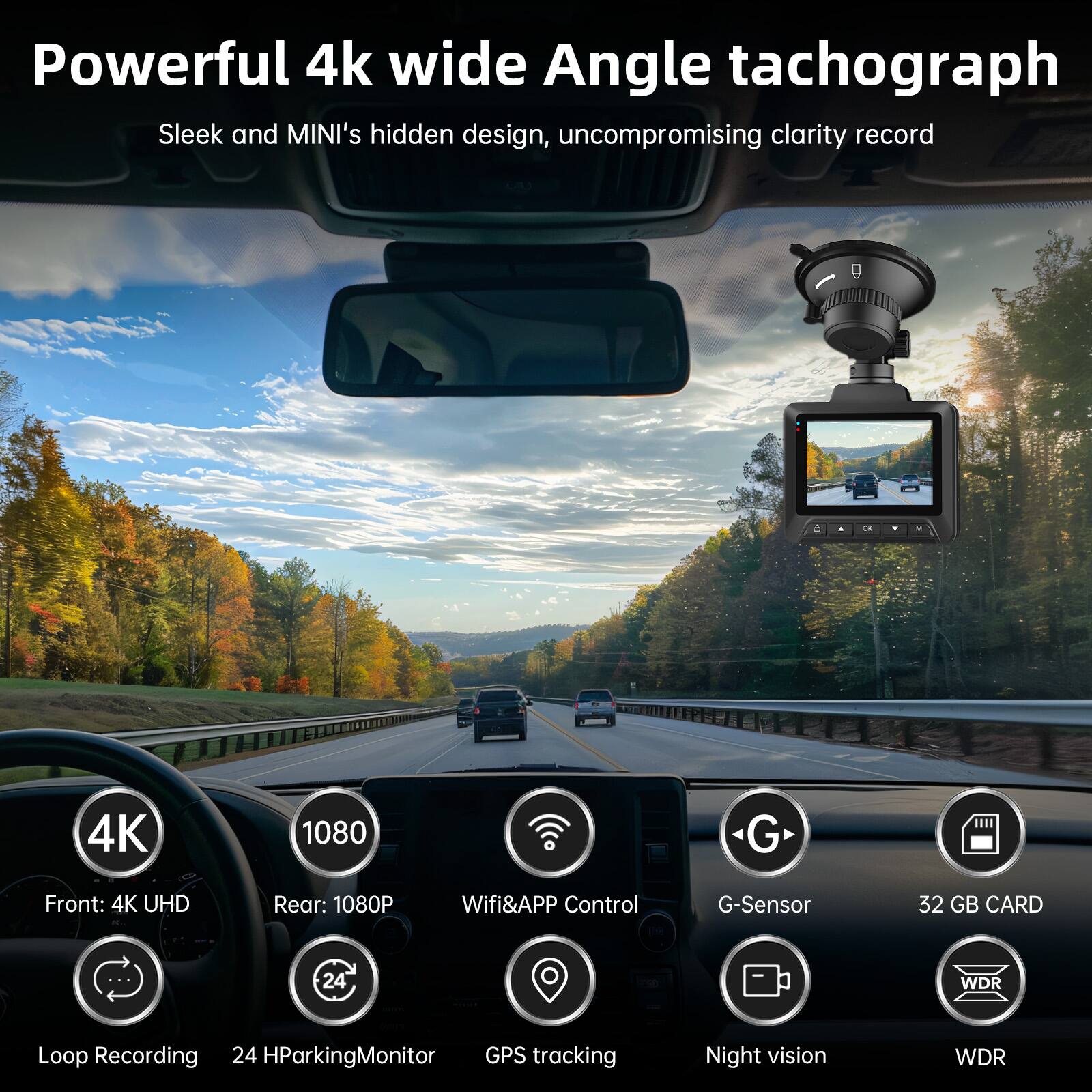 E YEEGER 4K/1080P Dual Front Rear Dash Cam with Wi Fi GPS, App Control ...
