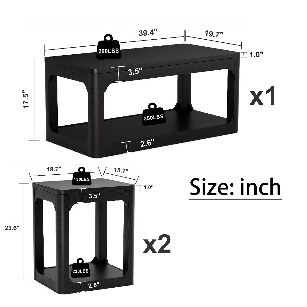 39.4"  
19.7"  
260LBS  
1.0"  
17.5"  
3.5" 350LBS  
x1  
2.6"  
19.7"  
130LBS 3.5"  
15.7"  
1.0"  
Size: inch  
23.6"  
x2  
220LBS  
2.6"