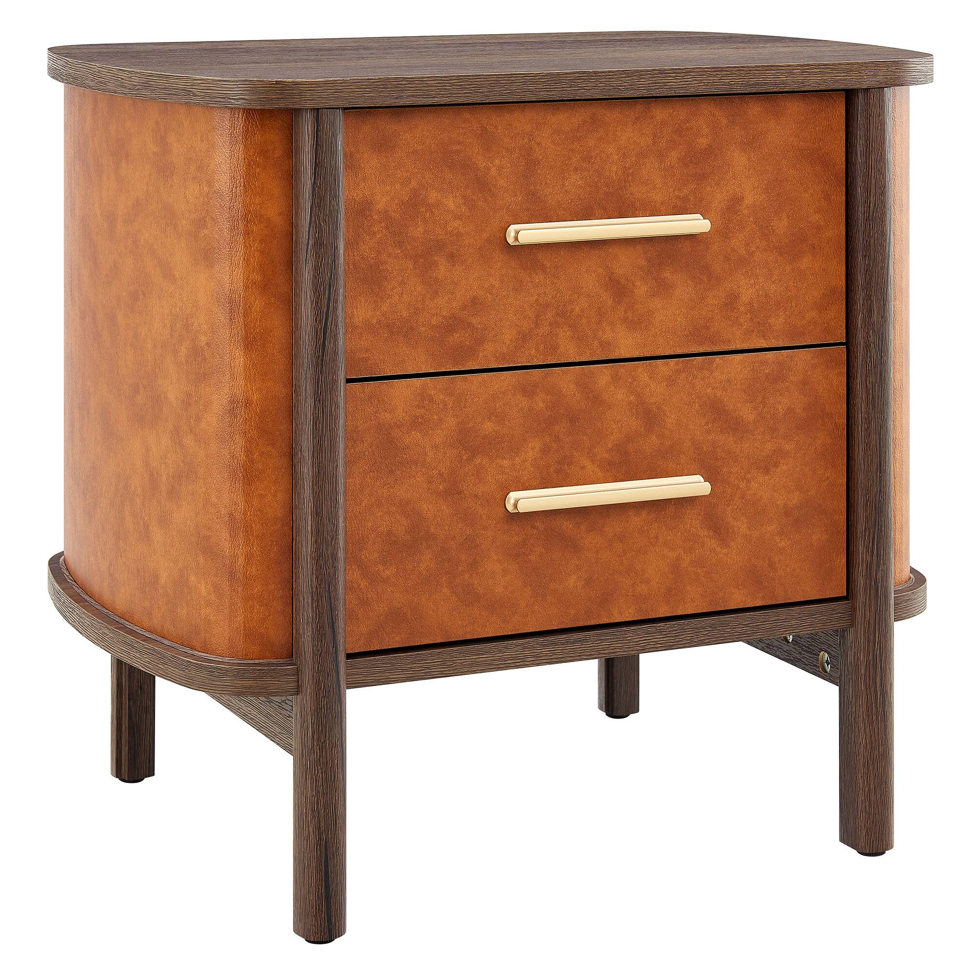 Angle. Modway - Coralie 2-Drawer Curved Vegan Leather Nightstand by Modway - Walnut Tan.