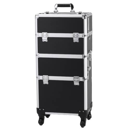 Alt View 1. Winado - 3 in 1 Makeup Case Rolling Trolley Cosmetic Travel Organizer with Key Wheels Suitcase for Beauticians Hairstylists Nail - Black.