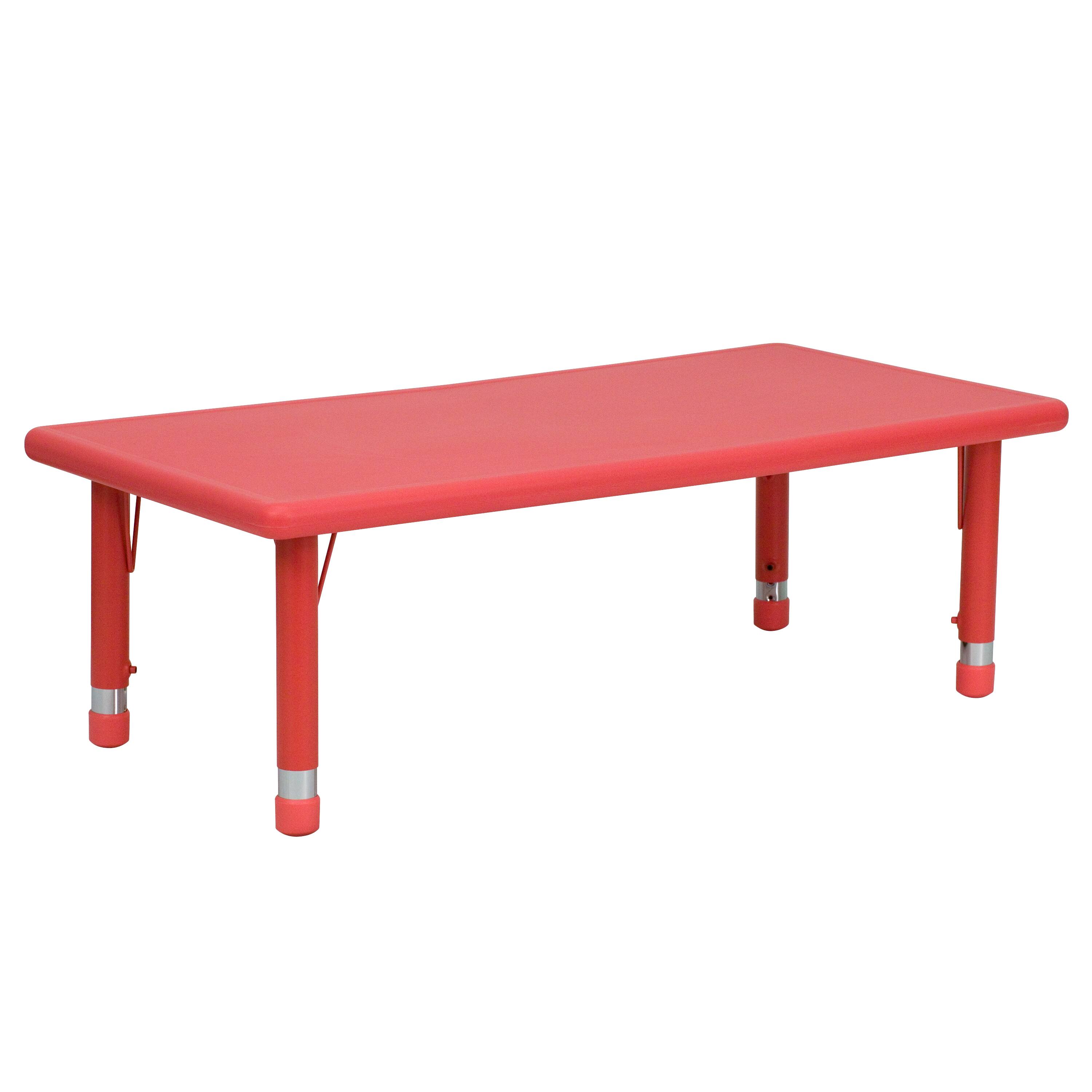 Front. Emma + Oliver - 24"W x 48"L Rectangular Plastic Height Adjustable Activity Table - Red.