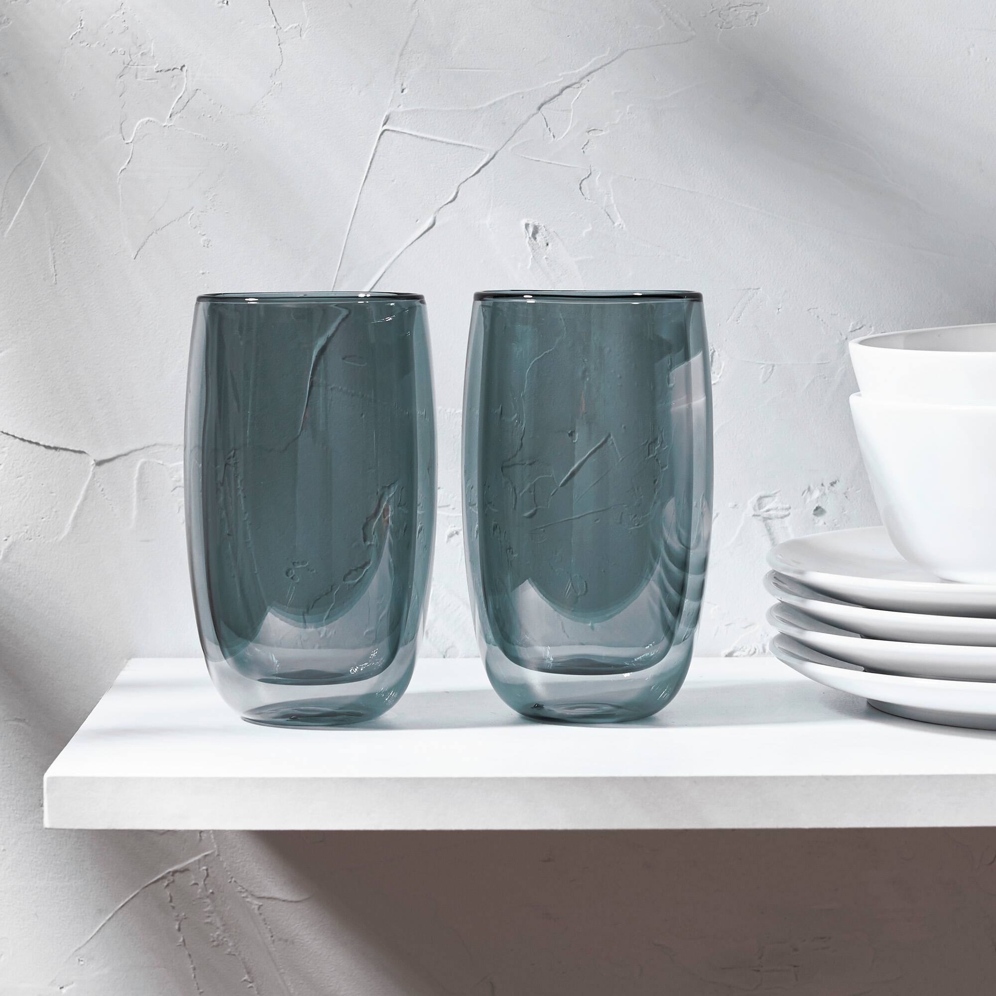 Alt View 1. ZWILLING - ZWILLING Sorrento 2-pc Double-Wall Latte Glass Set - Smoke Grey - Smoke Grey.