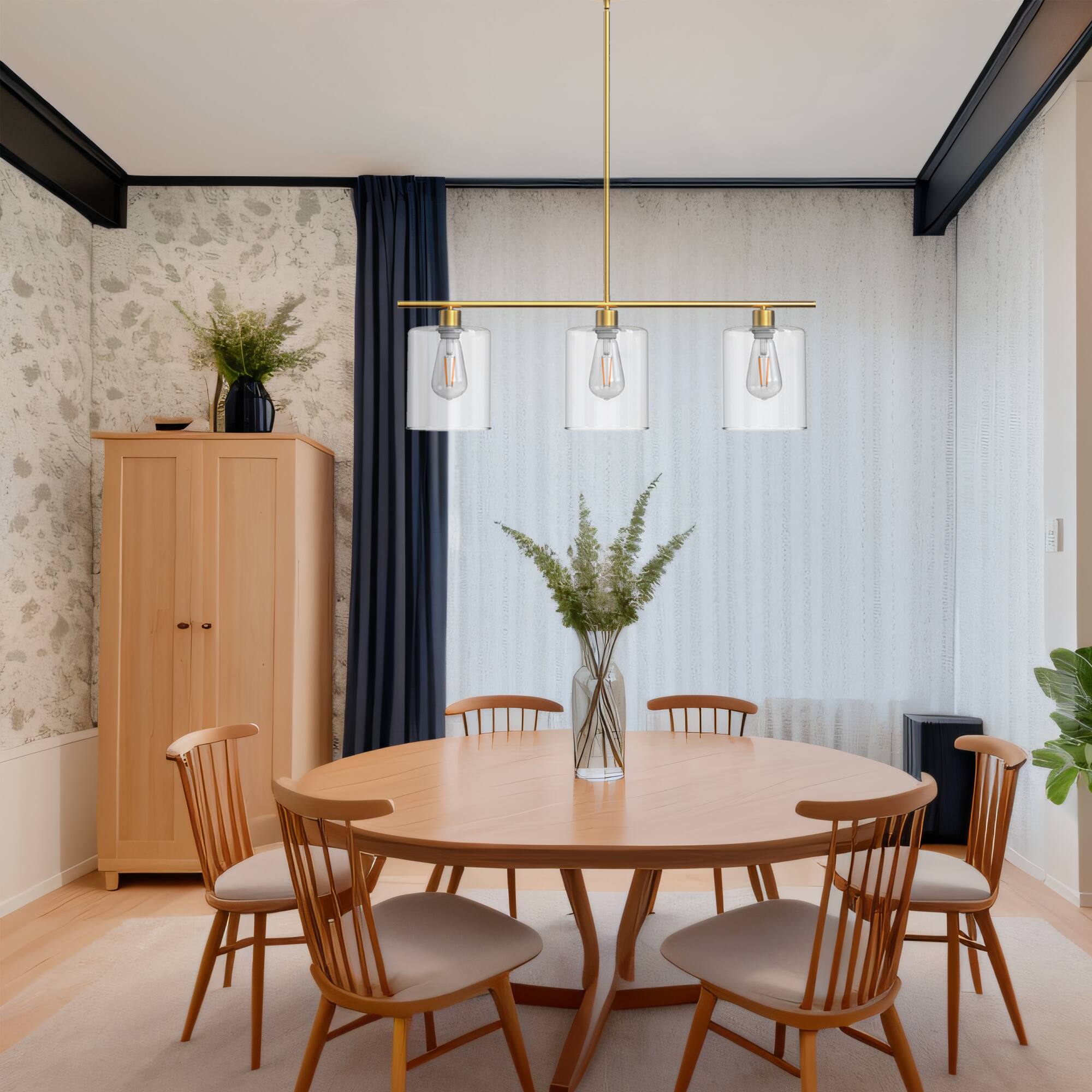 Back. Jandcase - JANDCASE 3-Light Brass Island Pendant Light, Clear Glass Shades, E26 Socket, Non-Integrated Bulbs, for Kitchen Island - Gold.