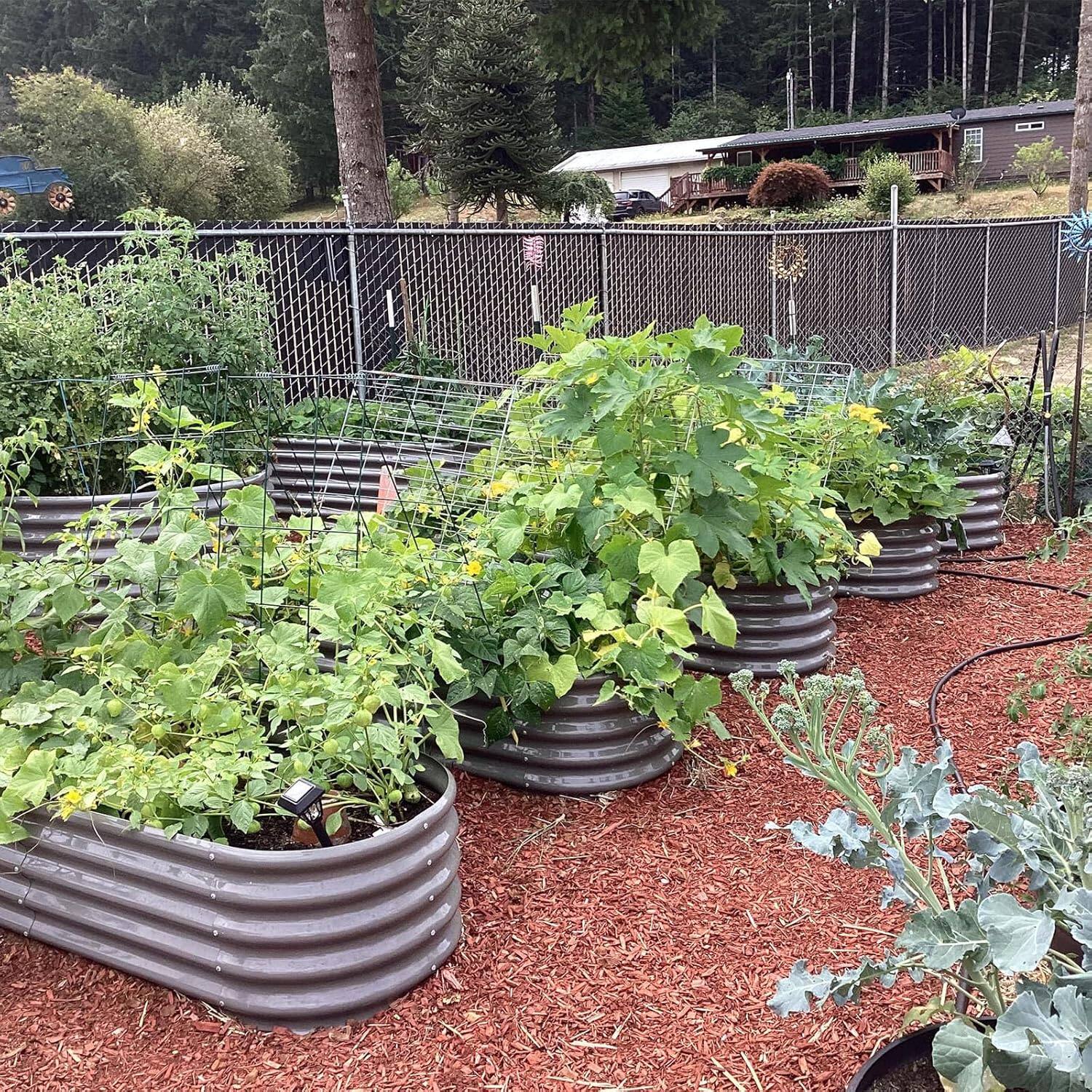 Back. A Anleolife - 6-Pack Metal Oval Raised Garden Bed Planter Boxes for Vegetables Flowers Herbs (72 in. L x 24 in. W x 18 in. H) - Gray.