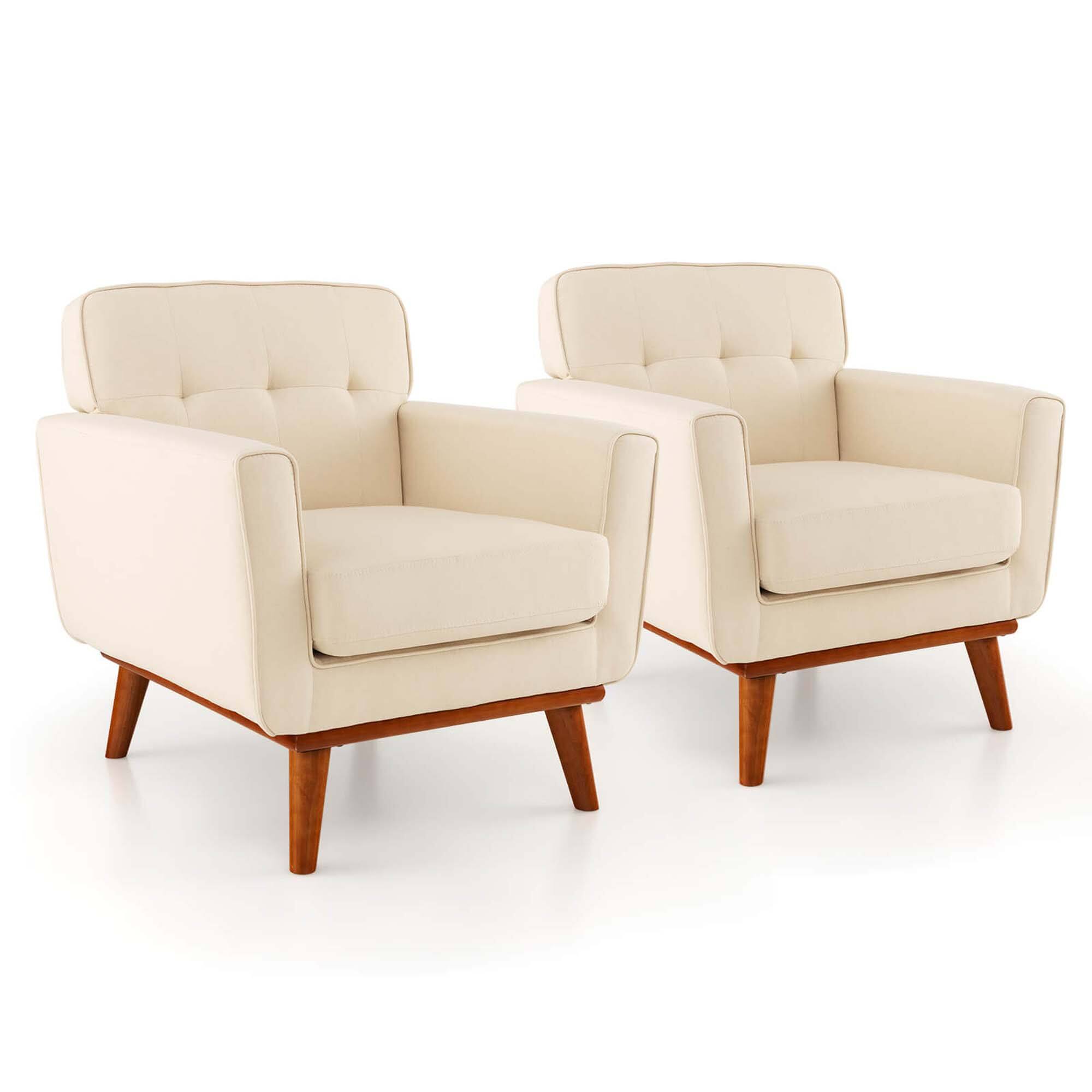 Alt View 17. Costway - Modern Accent Chair Upholstered Linen Armchair with Removable Cushion - Beige.