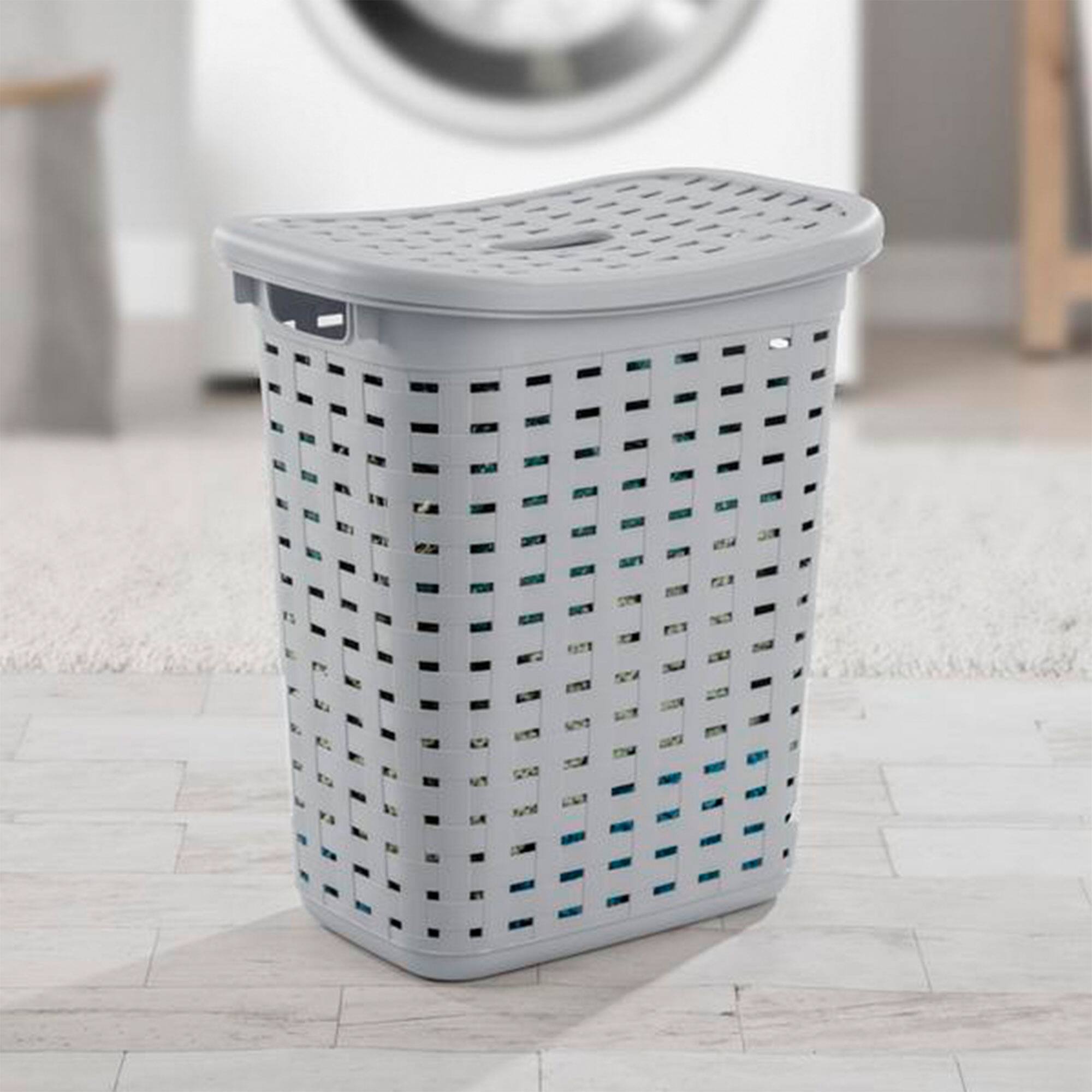 Alt View 2. Sterilite - Sterilite Plastic Weave Laundry Hamper Slim Clothes Lidded Basket, Gray, 8-Pack - Gray.