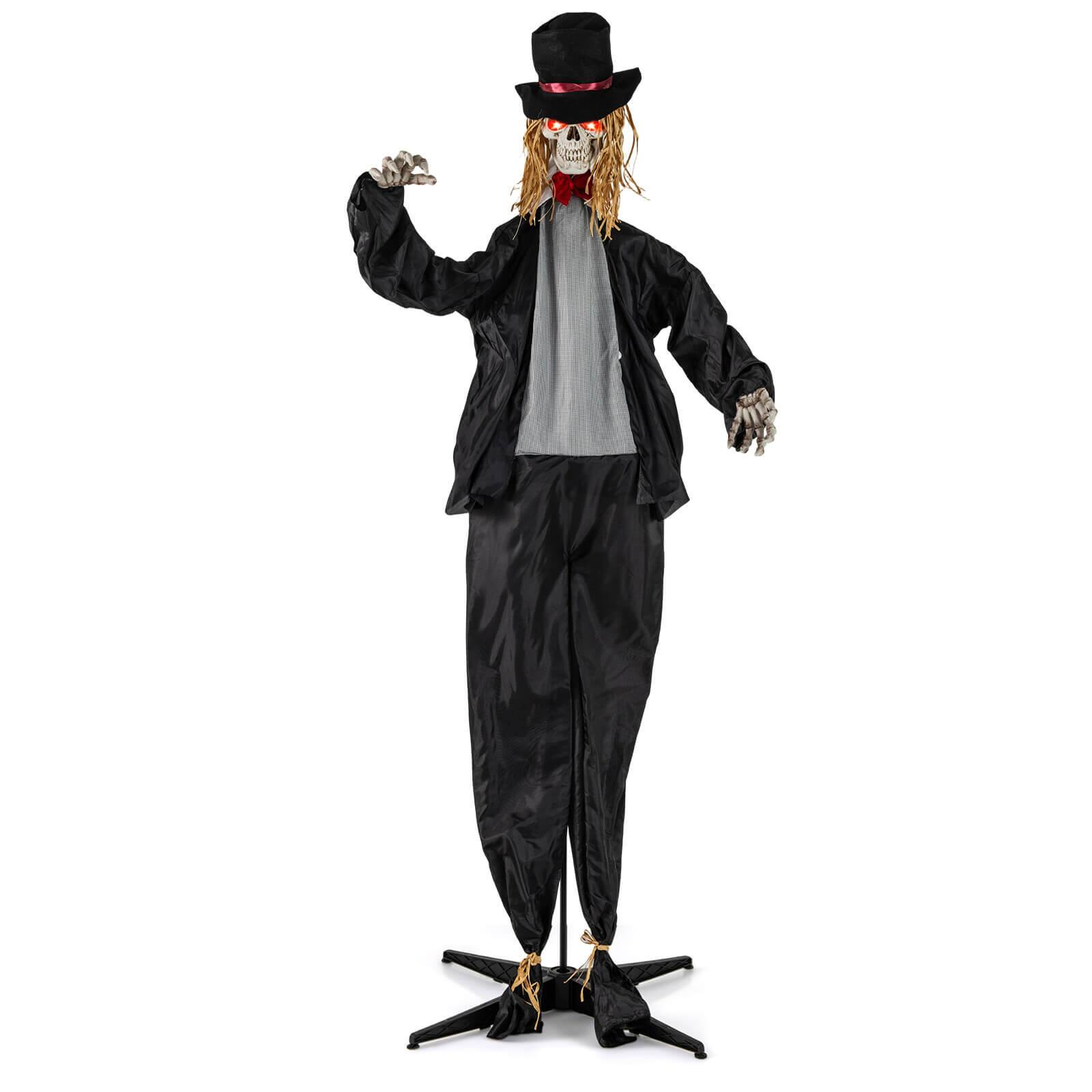 Costway - Halloween Animatronic Standing Groom 7.2 FT Haunted House Decoration Moving Head - Black