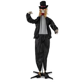 Costway - Halloween Animatronic Standing Groom 7.2 FT Haunted House Decoration Moving Head - Black