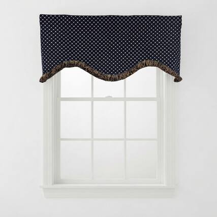 Front. RLF Home - RLF Home 100% Cotton Passat Trimmed Cornice Lined Window Valance 50" x 17" Black - Black.