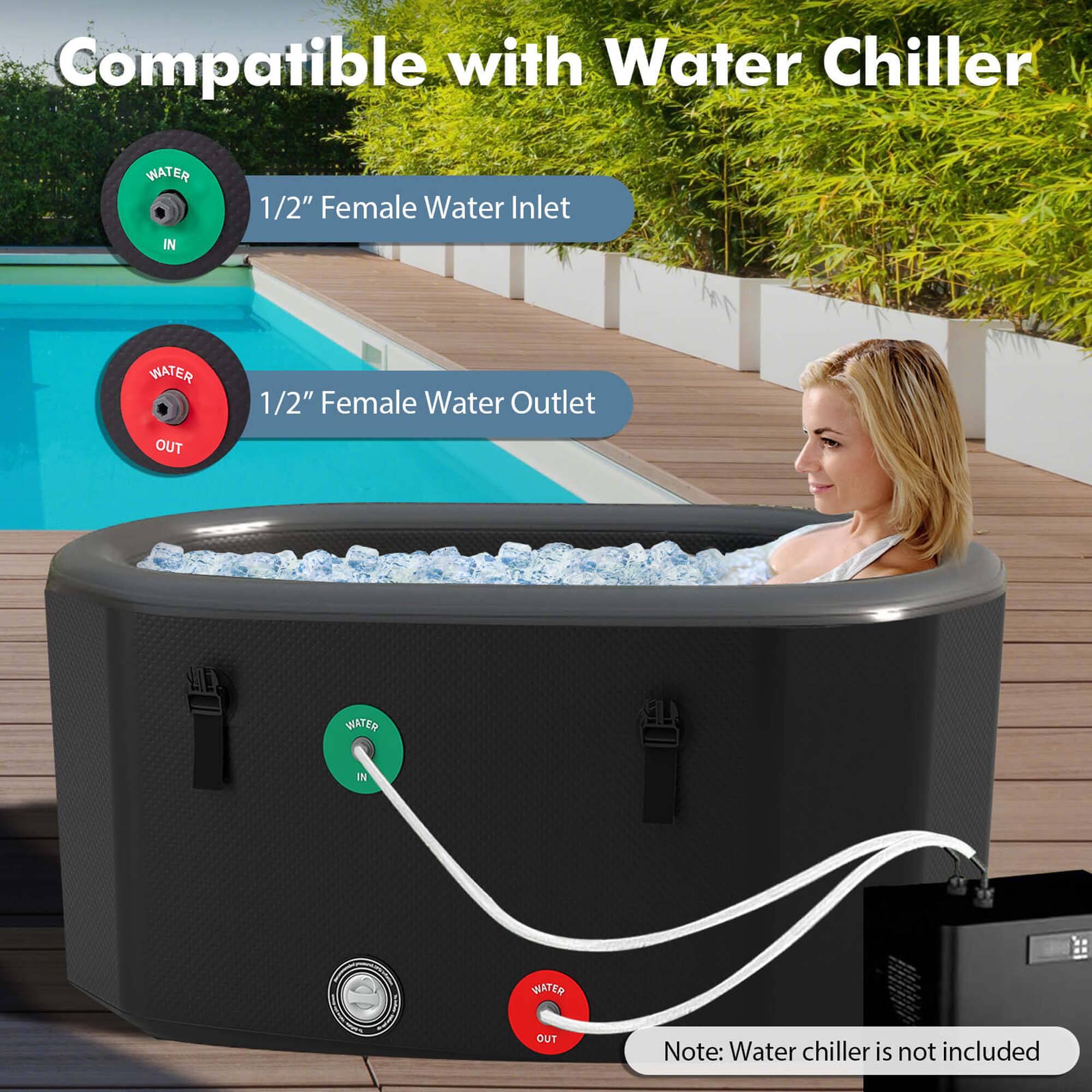 Compatible with Water Chiller: 1/2" Female Water Inlet and 1/2" Female Water Outlet. Note: Water chiller is not included.