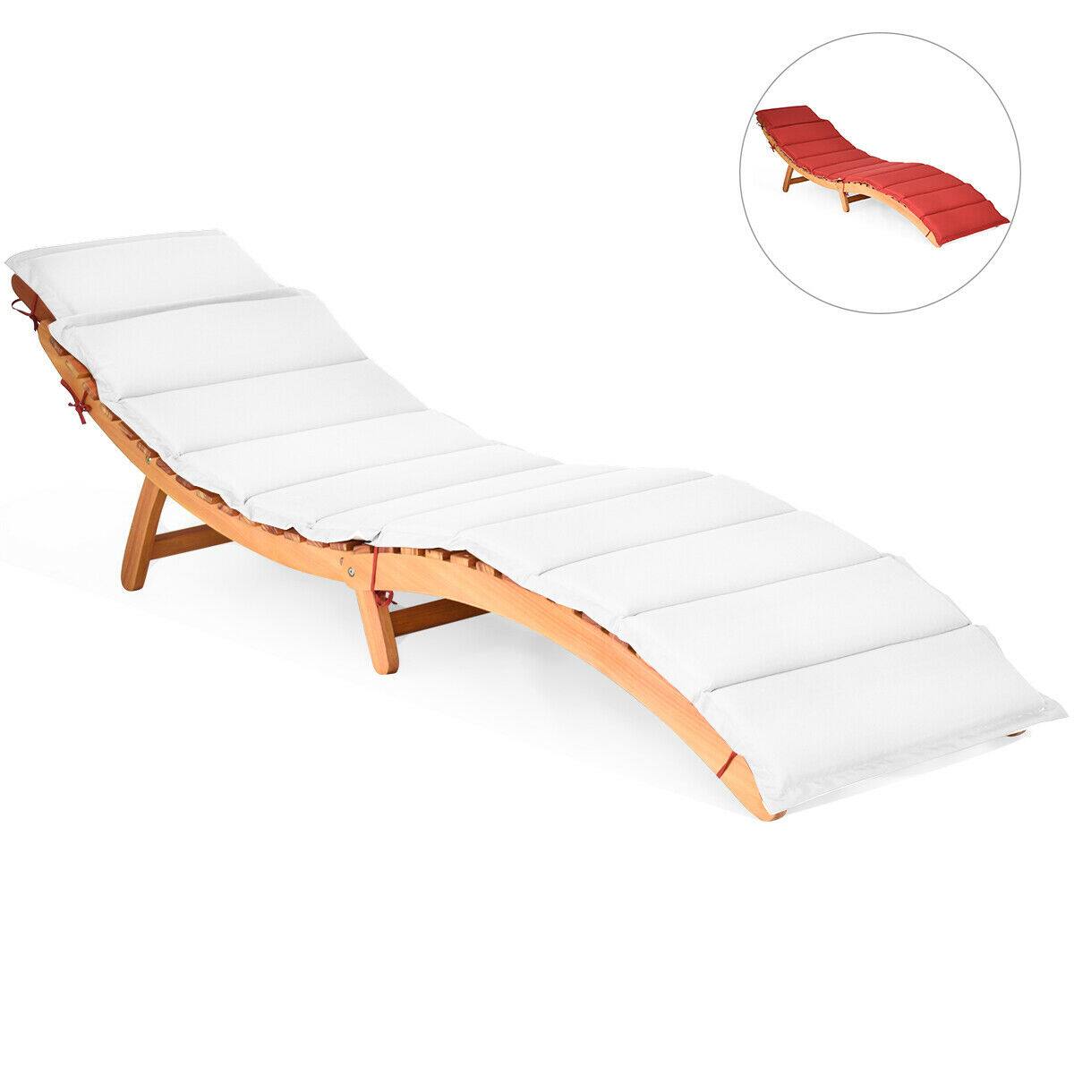 Alt View 3. Gymax - Gymax 2PCS Outdoor Folding Chaise Eucalyptus Lounge Chair w/ Double-sided Cushion - natural.