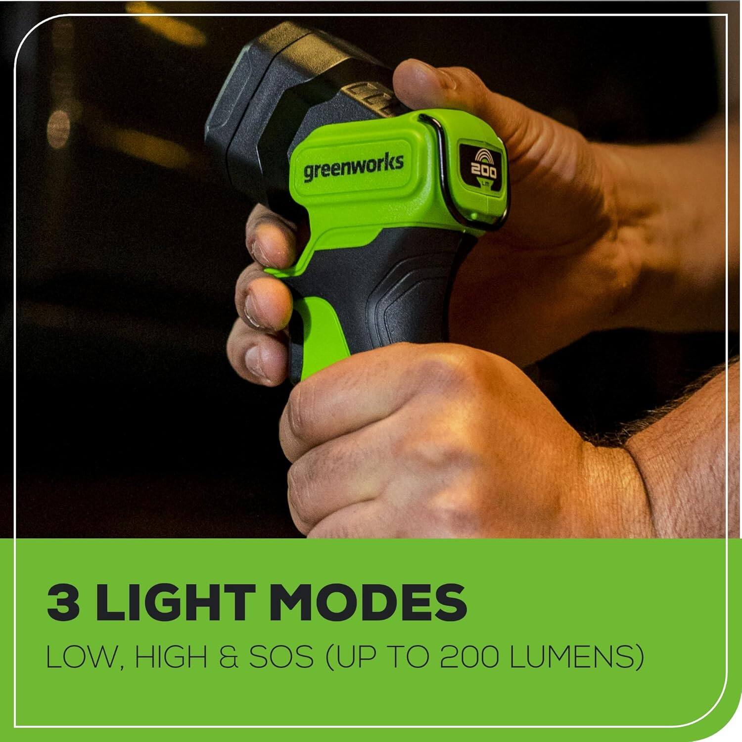 3 LIGHT MODES  
LOW, HIGH & SOS (UP TO 200 LUMENS)