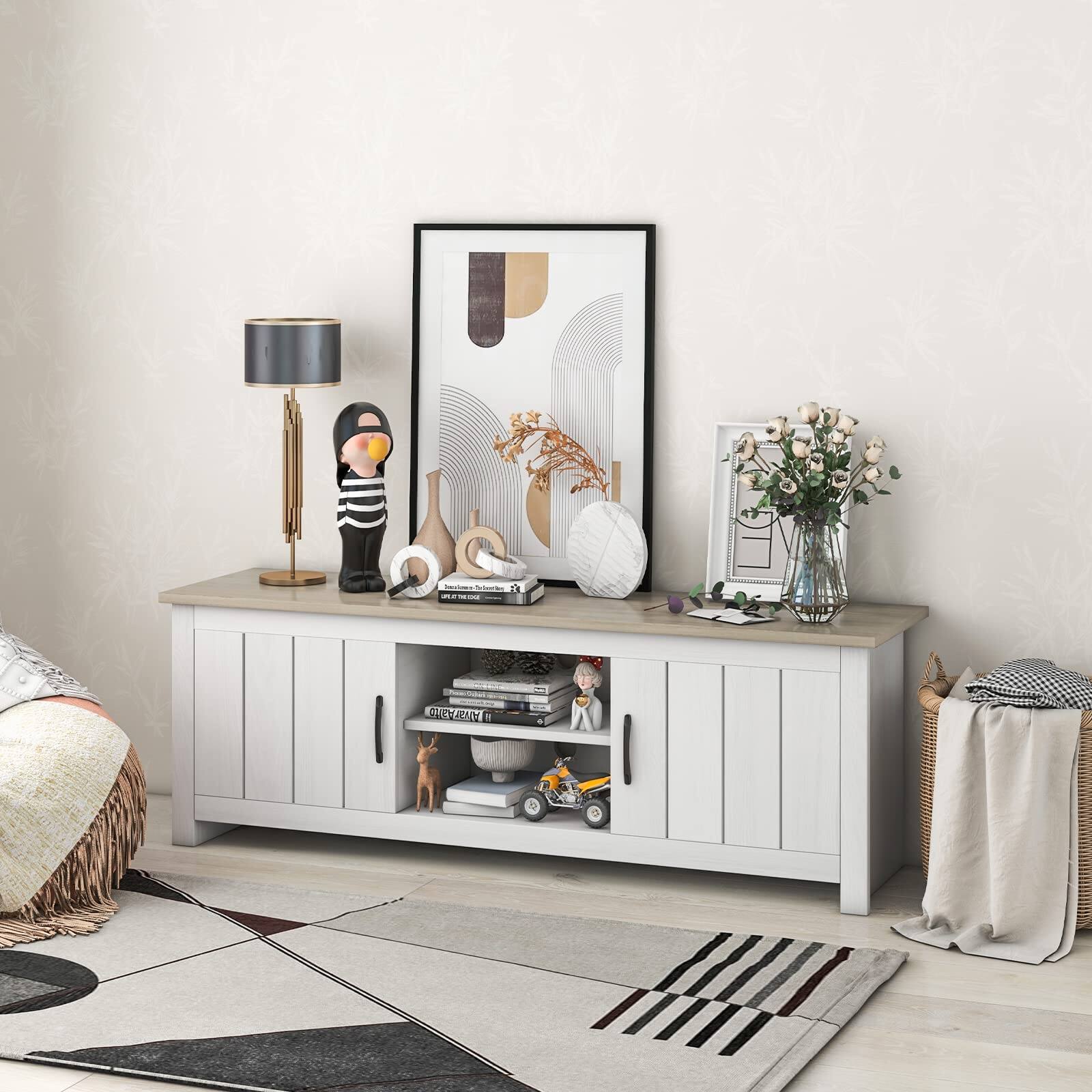 Alt View 7. Ecooso - TV Stand with 2 Doors, 2 Cabinets and Open Shelves for 65 Inch TV - White.