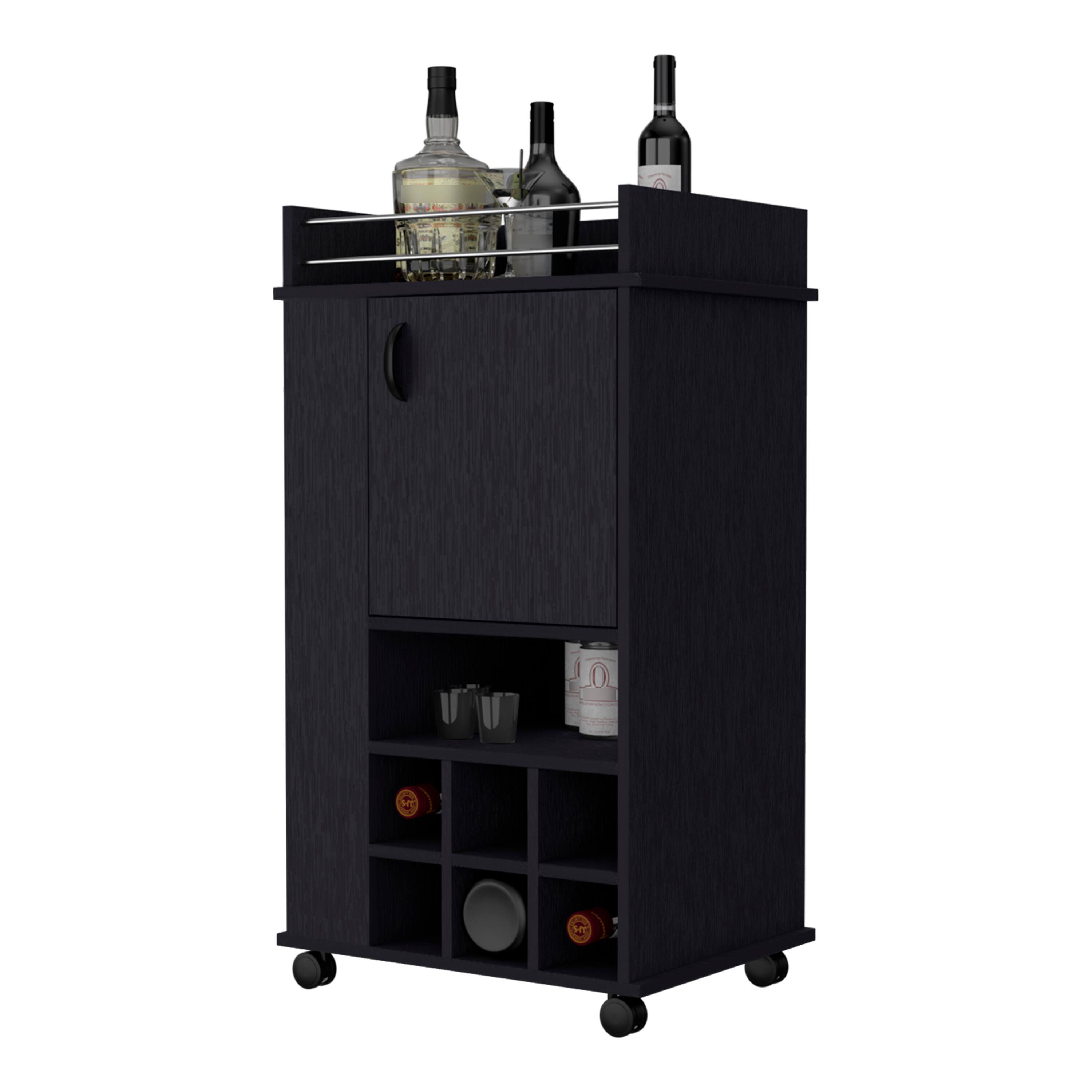 Alt View 2. TinyHomie - Farson Bar Cart with 2-Side Shelf 6-Built In Wine Rack and Casters.