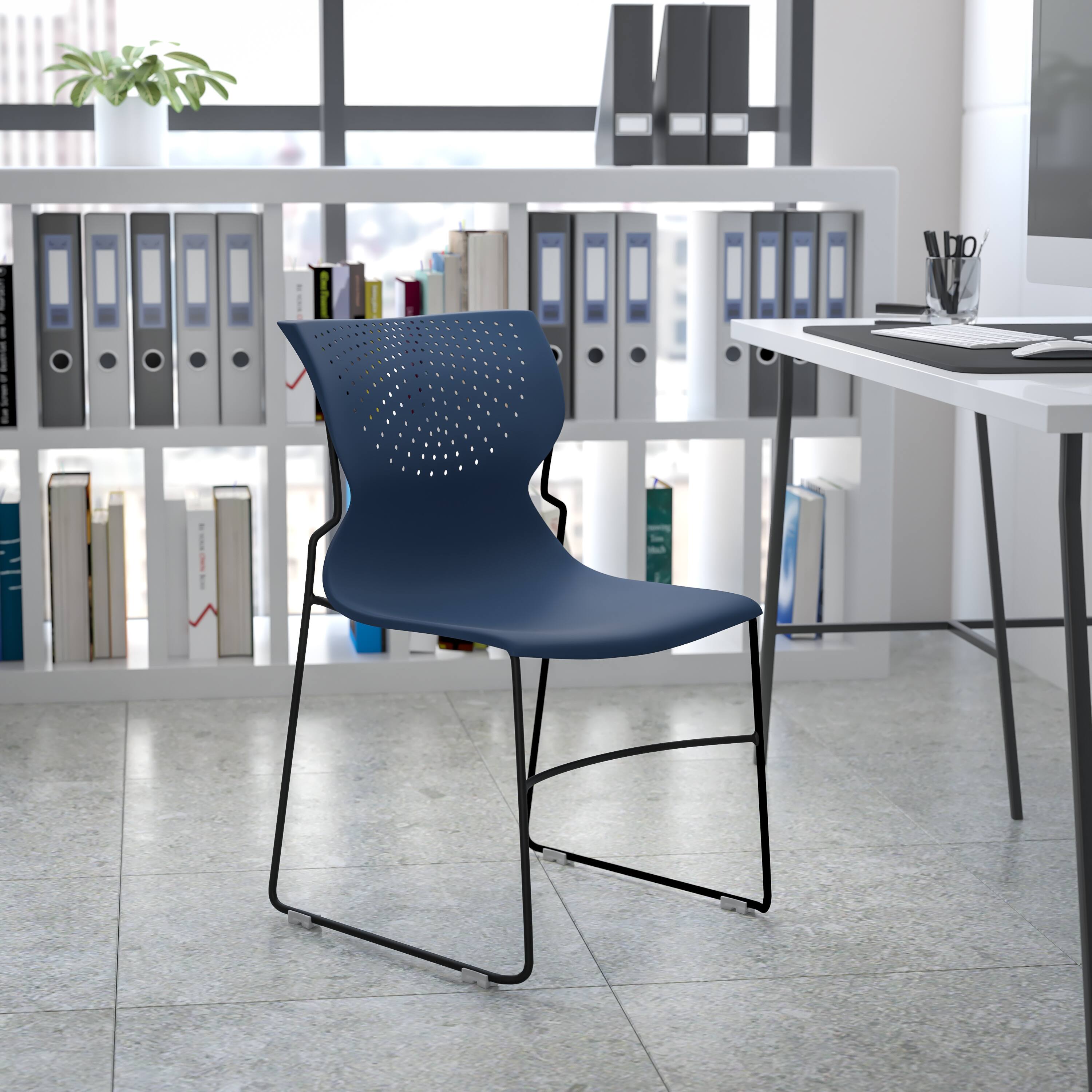 Alt View 1. Emma + Oliver - Home and Office Stack Chair with Lumbar Support and Metal Frame - Guest Chair - Navy.