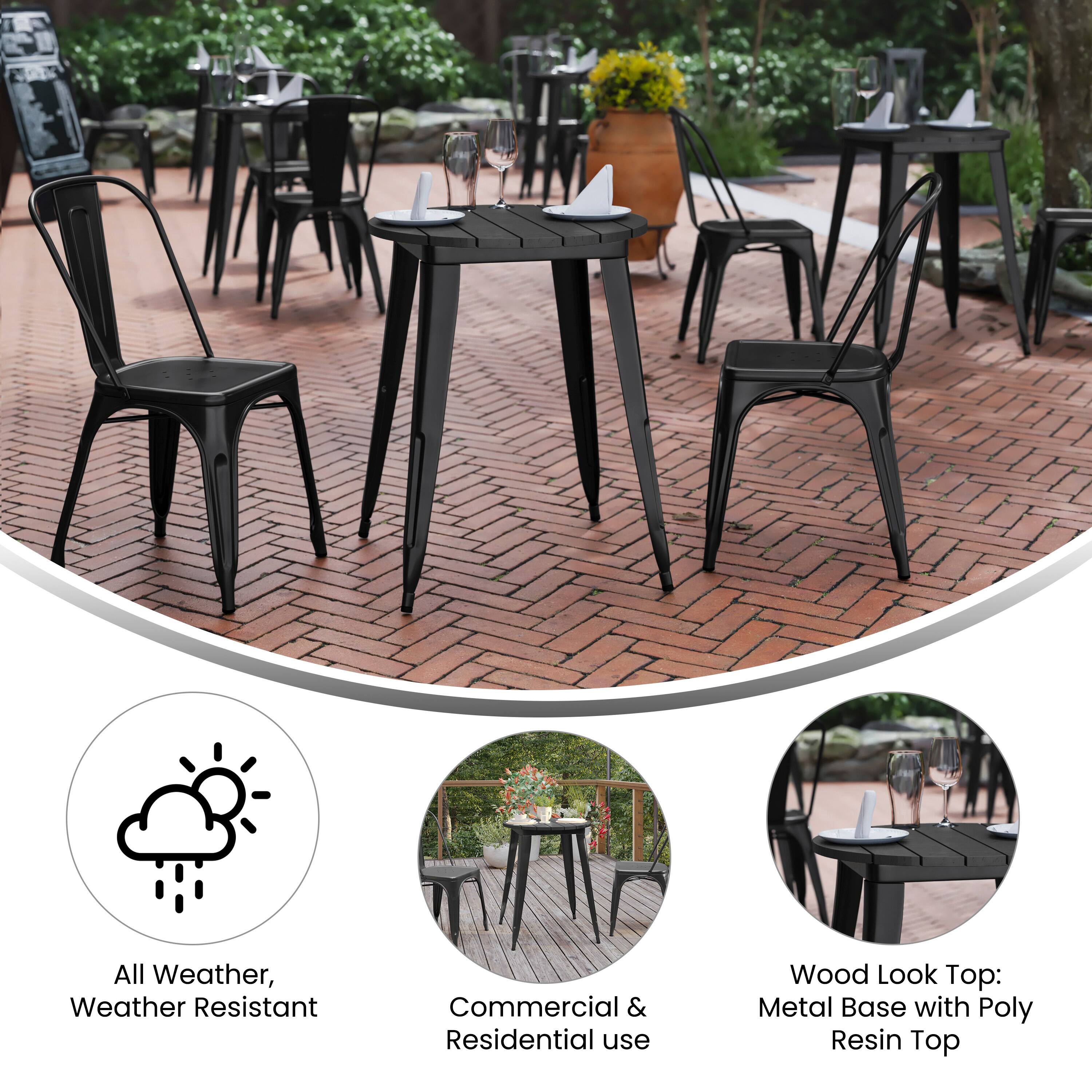 All Weather, Weather Resistant  
Commercial & Residential use  
Wood Look Top: Metal Base with Poly Resin Top