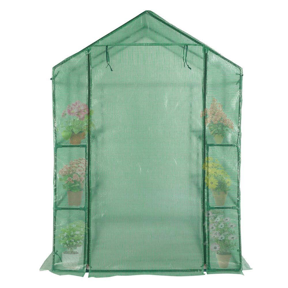 Left. Winado - 56"x29"x77" Walk-in Greenhouse, Outdoor Durable PE Plant Green House for Frost Protection with 3 Tiers 4 Shelves.
