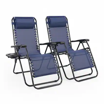 Front. AOITUN - 2-Pack Blue Zero Gravity Chairs - Outdoor Chaise Loungers for Adults, Folding Reclining Chair - Blue.