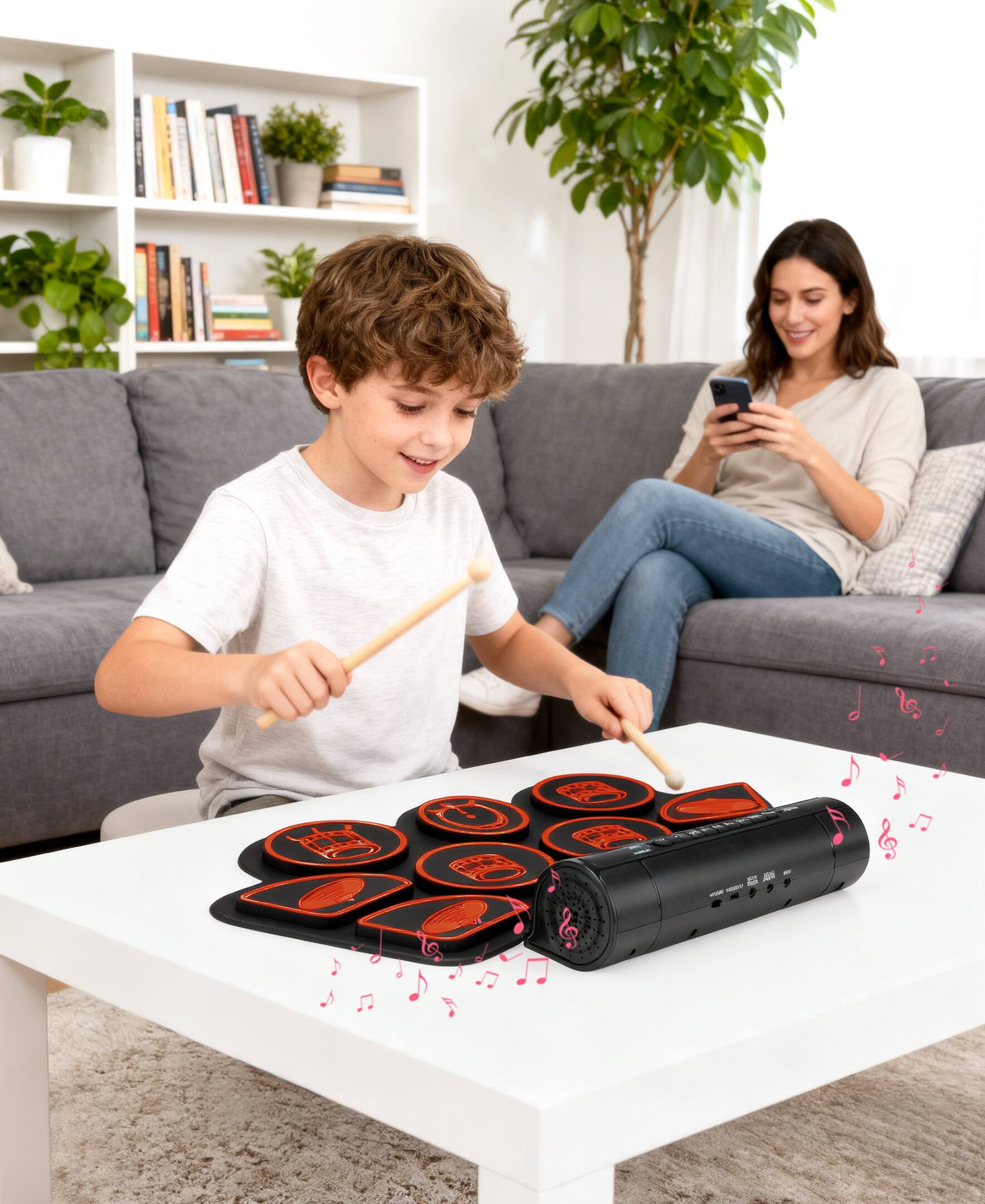 Alt View 2. Sugift - Kids Roll-Up Electronic Drum Set with Speakers, Headphone Jack & Foot Pedals - Green - Red.