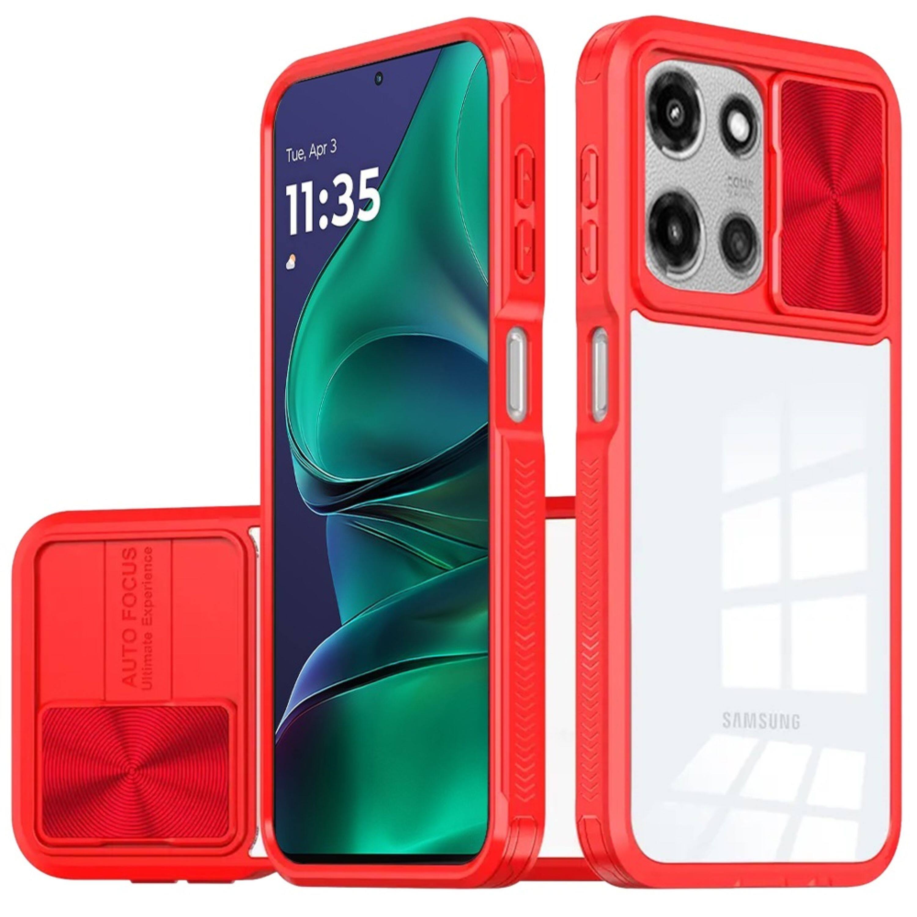 Kitcheniva - Rear Lens Sliding Cover Rugged Case Plus Tempered Glass For Moto G Stylus 2026/2025 - Red