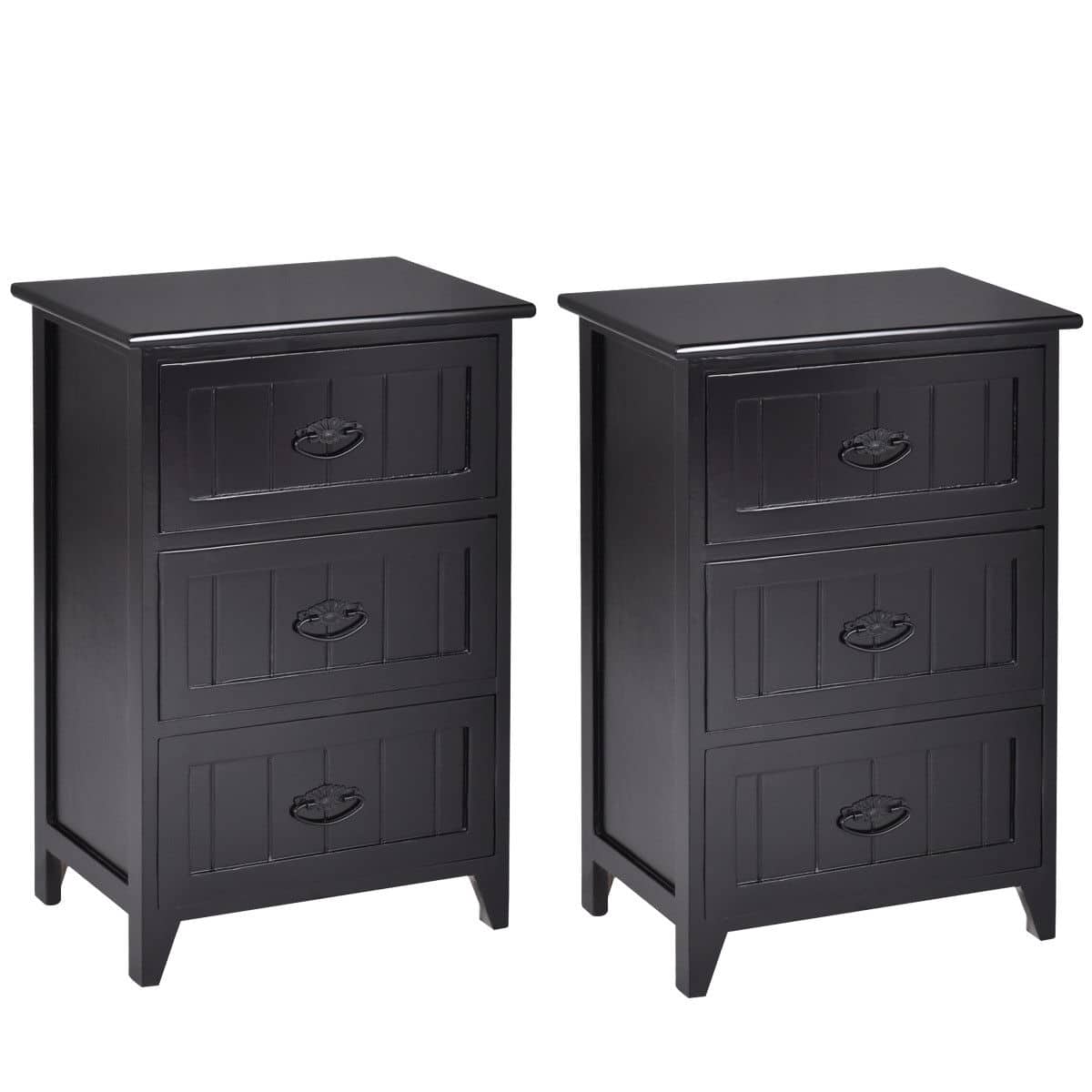 Gymax - 2 PCS 3 Drawers Nightstands End Table Storage Wood Side Bedside - Black