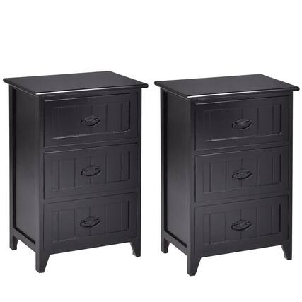 Front. Gymax - Gymax 2 PCS 3 Drawers Nightstands End Table Storage Wood Side Bedside Black - Black.