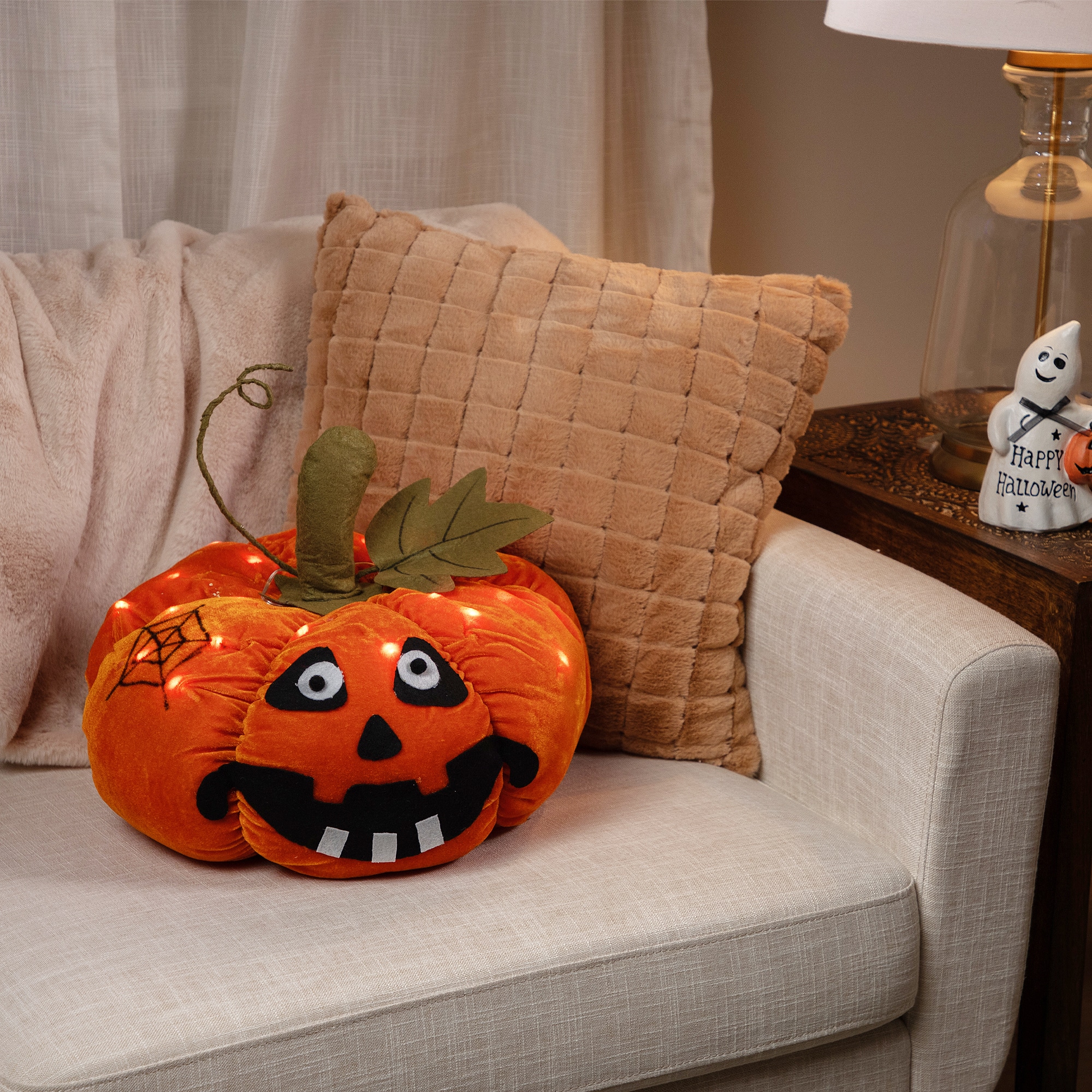Northlight - LED Lighted Plush Jack-O-Lantern Pumpkin Halloween Decoration - 15" - Orange